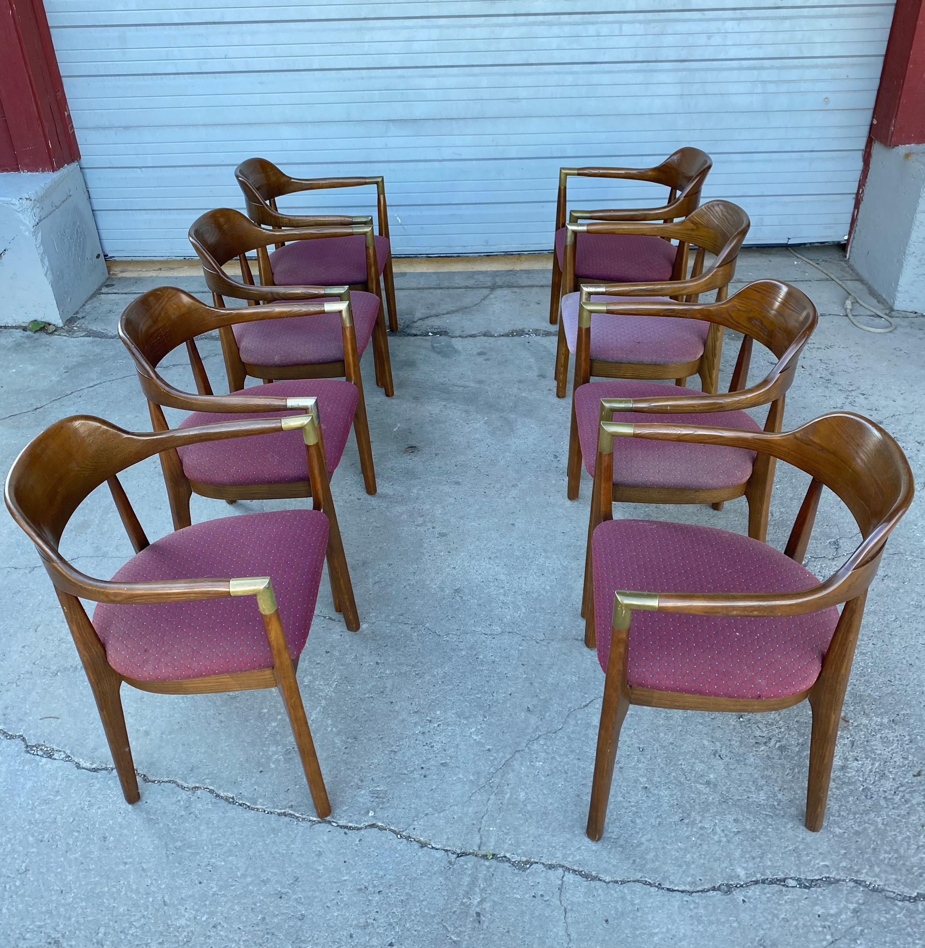 American Set 8 Figured Walnut Modernist Armchairs, conference, Gunlocke For Sale