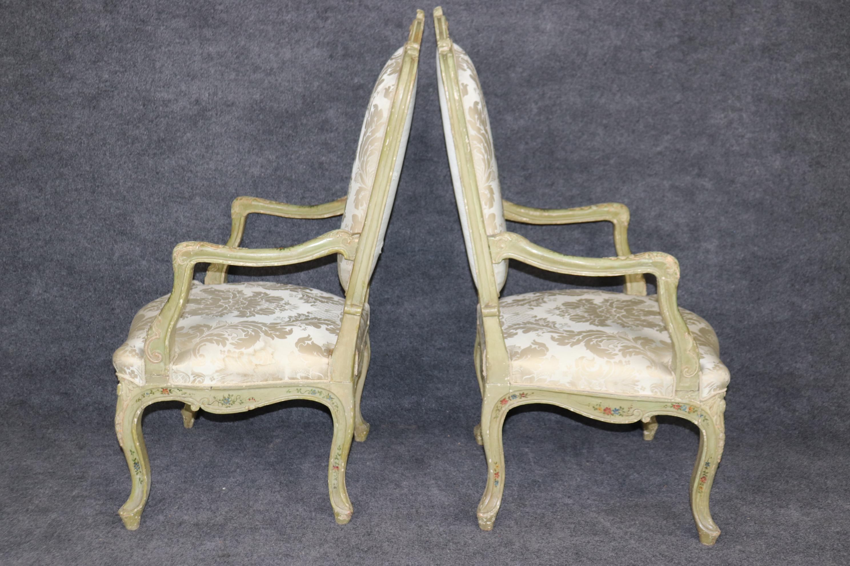 Mid-20th Century Set 8 Fine Carved Italian-Made Louis XV Style Paint Decorated Dining Chairs For Sale