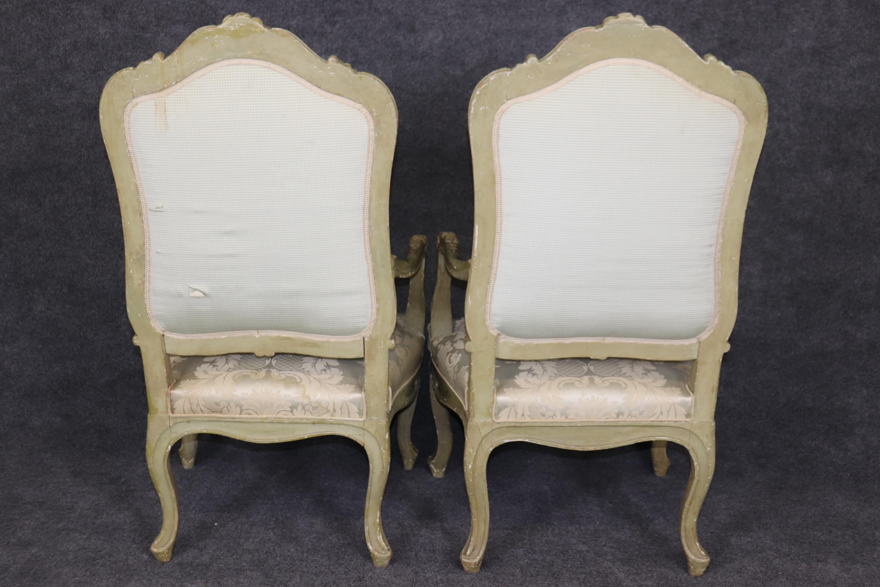 Walnut Set 8 Fine Carved Italian-Made Louis XV Style Paint Decorated Dining Chairs For Sale