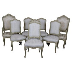 Set 8 Fine Carved Italian-Made Louis XV Style Paint Decorated Dining Chairs