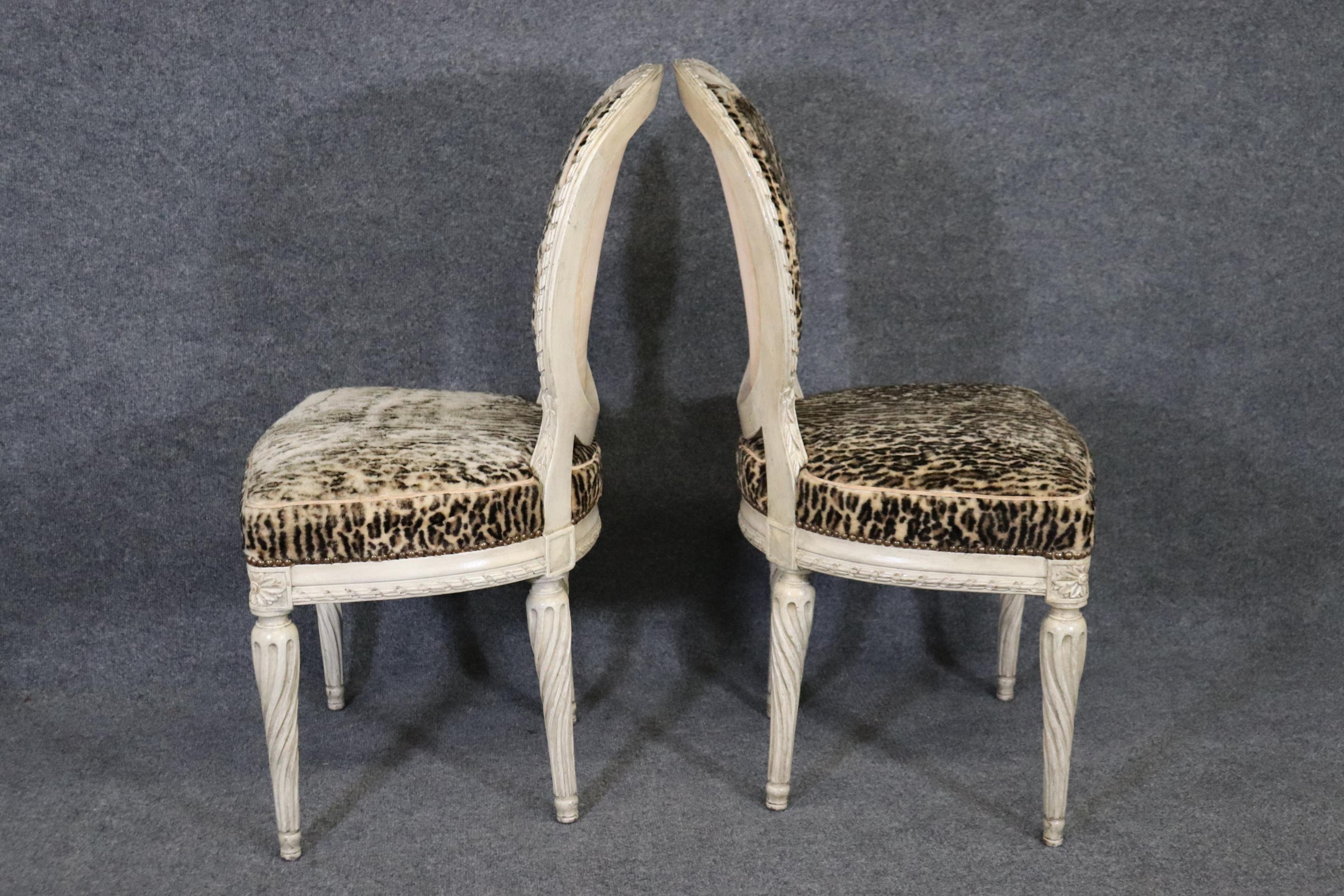 Set 8 Fine Quality Leopard Print Upholstery Painted Directoire Dining Chairs 1