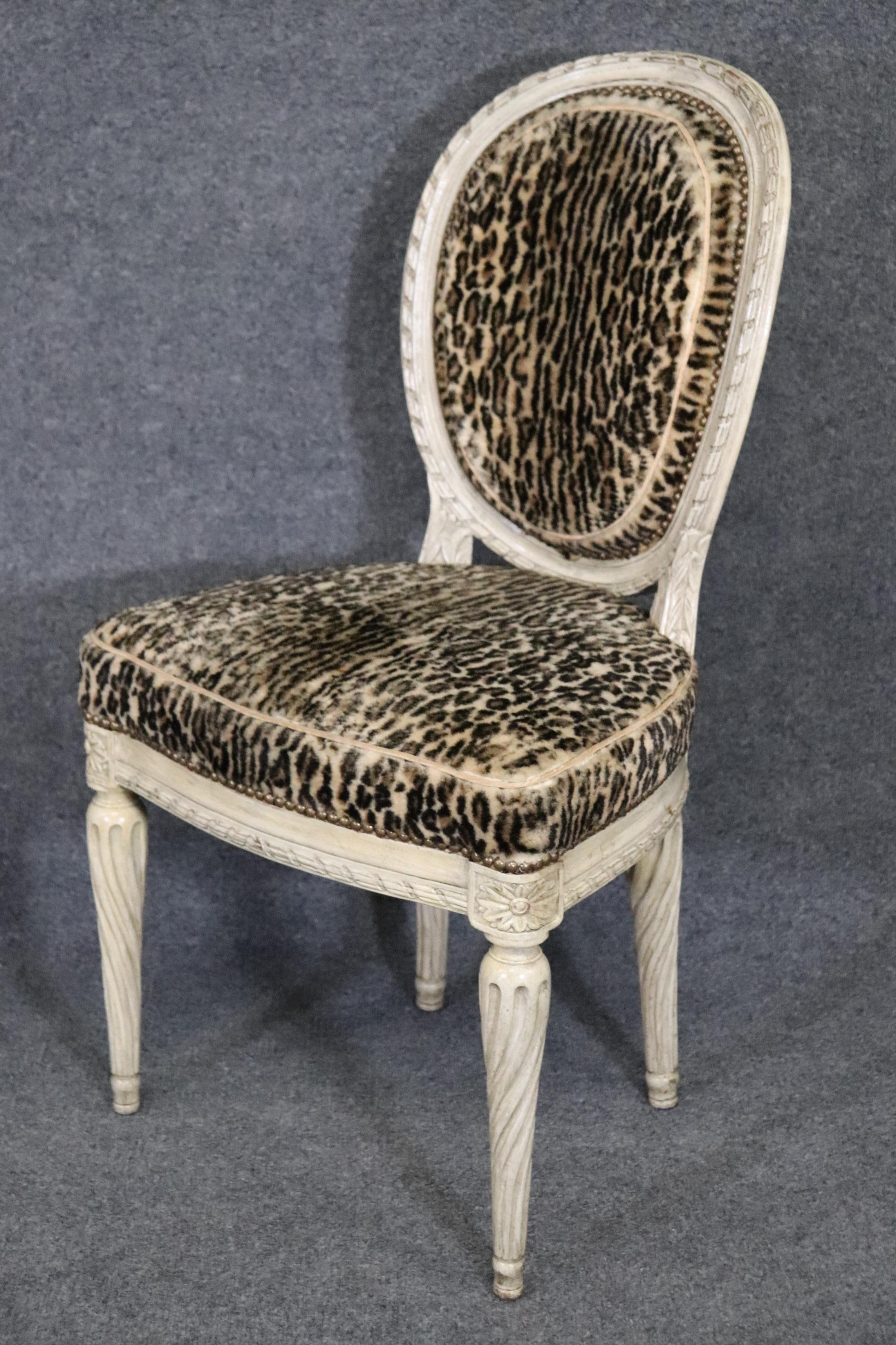 Set 8 Fine Quality Leopard Print Upholstery Painted Directoire Dining Chairs 3