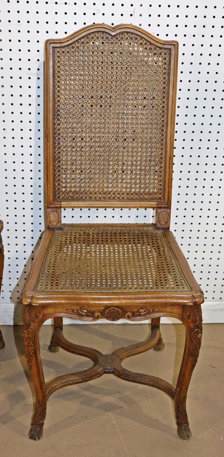 Set 8 French Carved Walnut Cane Seated Louis XV Country Dining Chairs  8