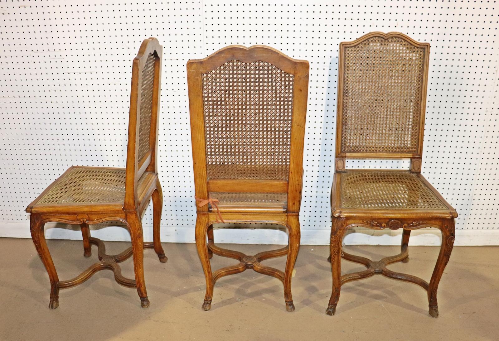 Set 8 French Carved Walnut Cane Seated Louis XV Country Dining Chairs  5