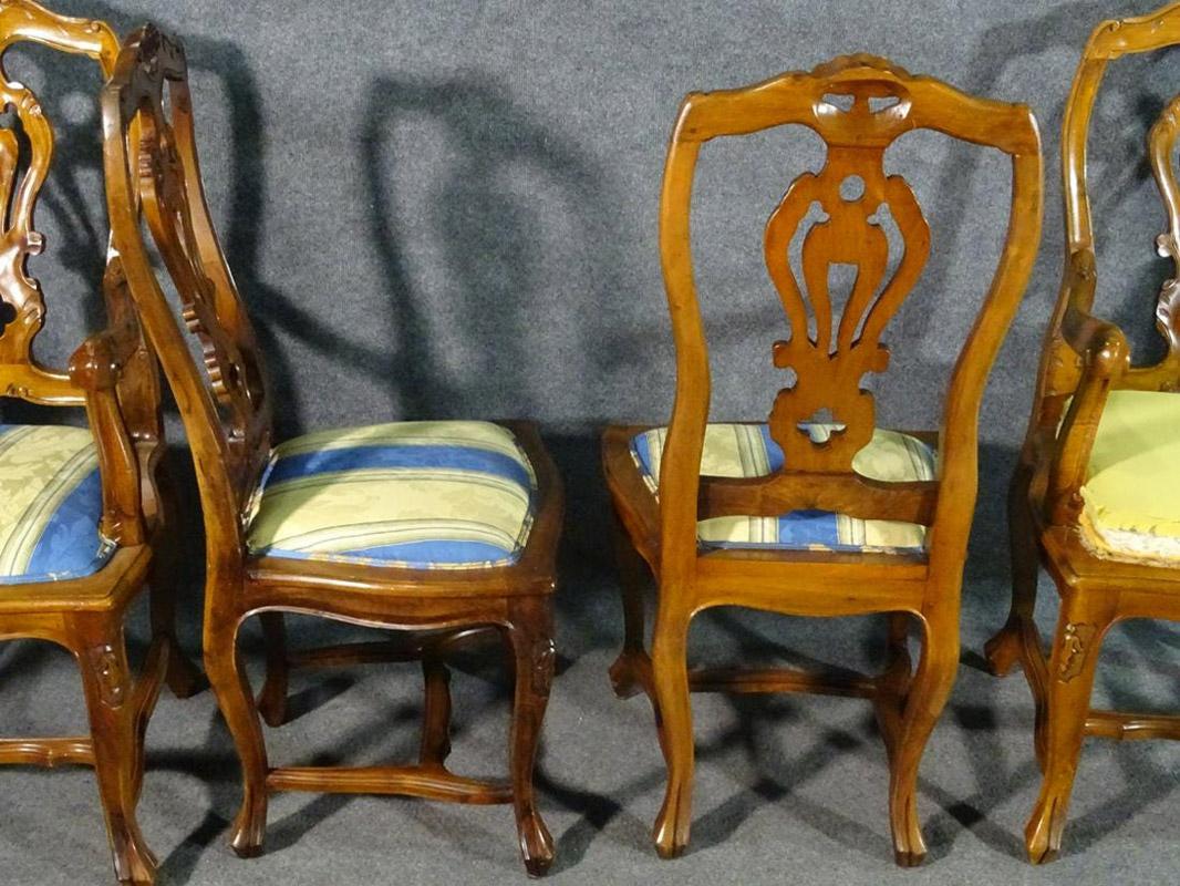 Set of 8 French Louis XV Carved Walnut Twist Back Dining Chairs, C1960s For Sale 2