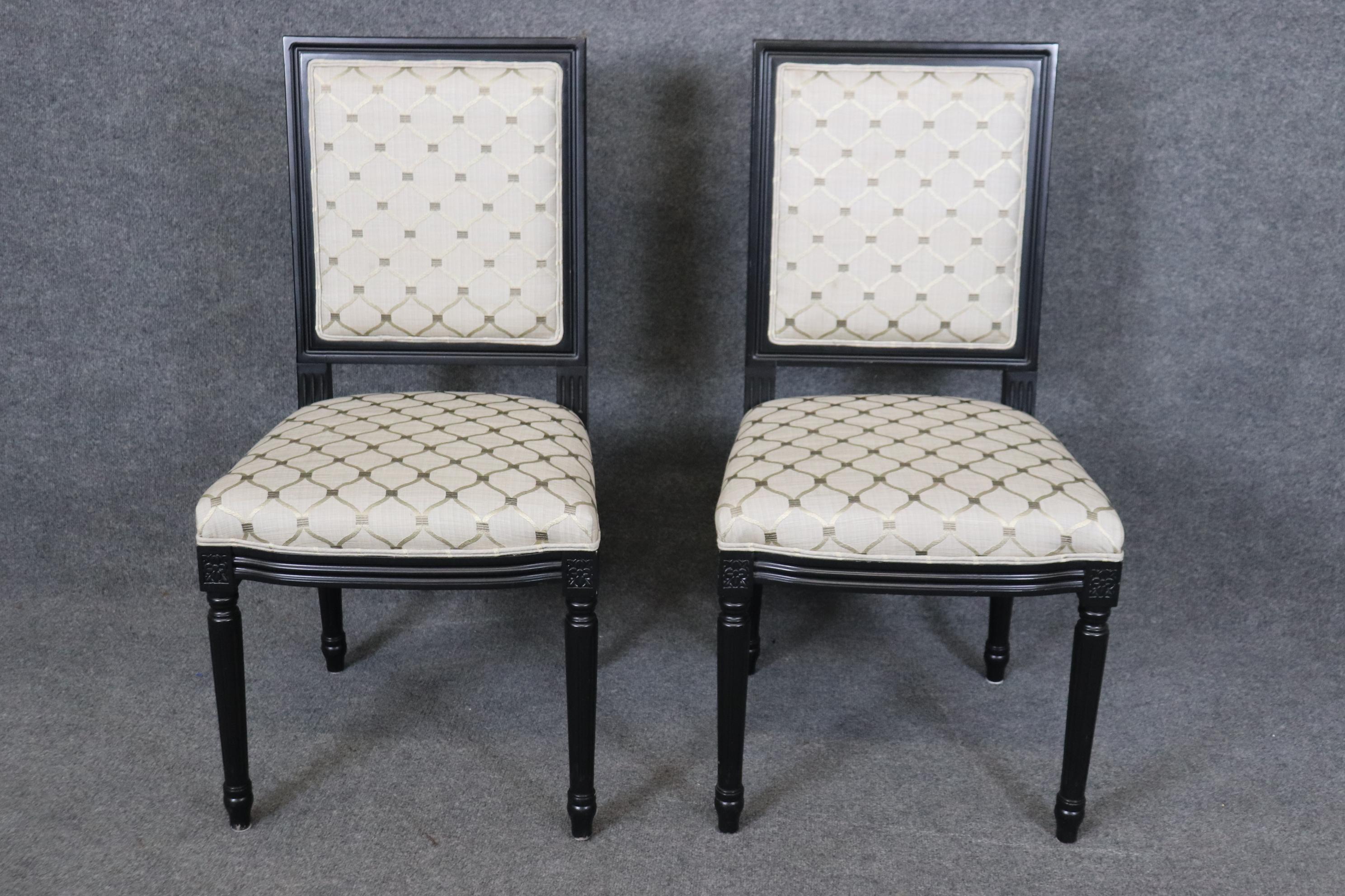 Set 8 French Louis XVI Ebonized Black Lacquer Maison Jansen Style Dining Chairs  In Good Condition For Sale In Swedesboro, NJ