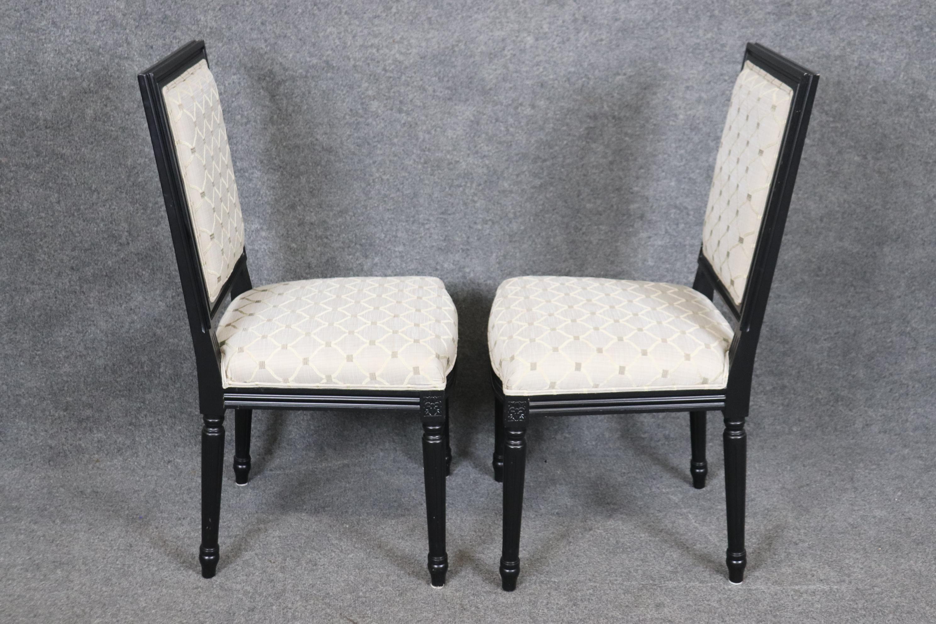 Late 20th Century Set 8 French Louis XVI Ebonized Black Lacquer Maison Jansen Style Dining Chairs  For Sale