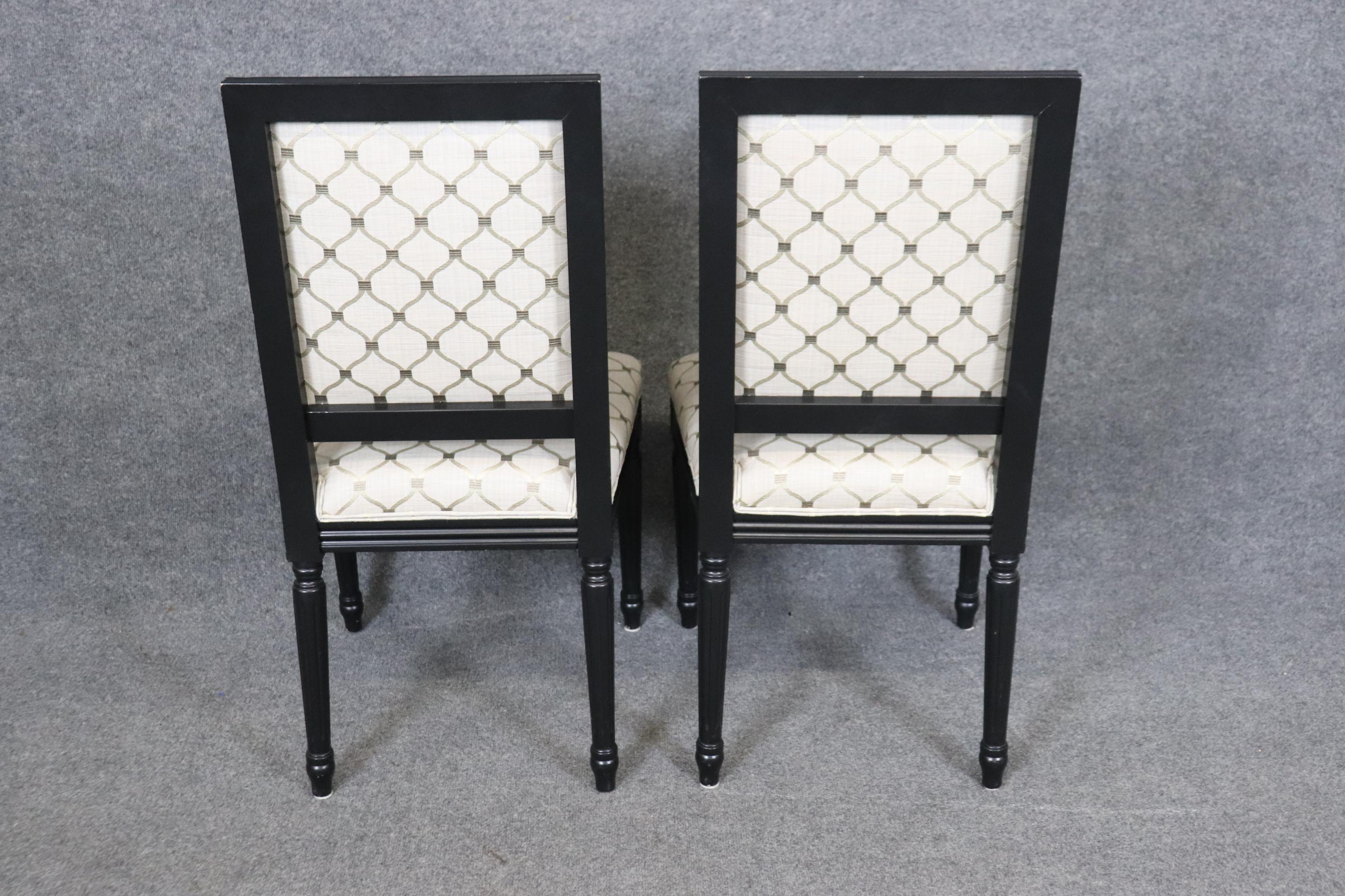 Walnut Set 8 French Louis XVI Ebonized Black Lacquer Maison Jansen Style Dining Chairs  For Sale