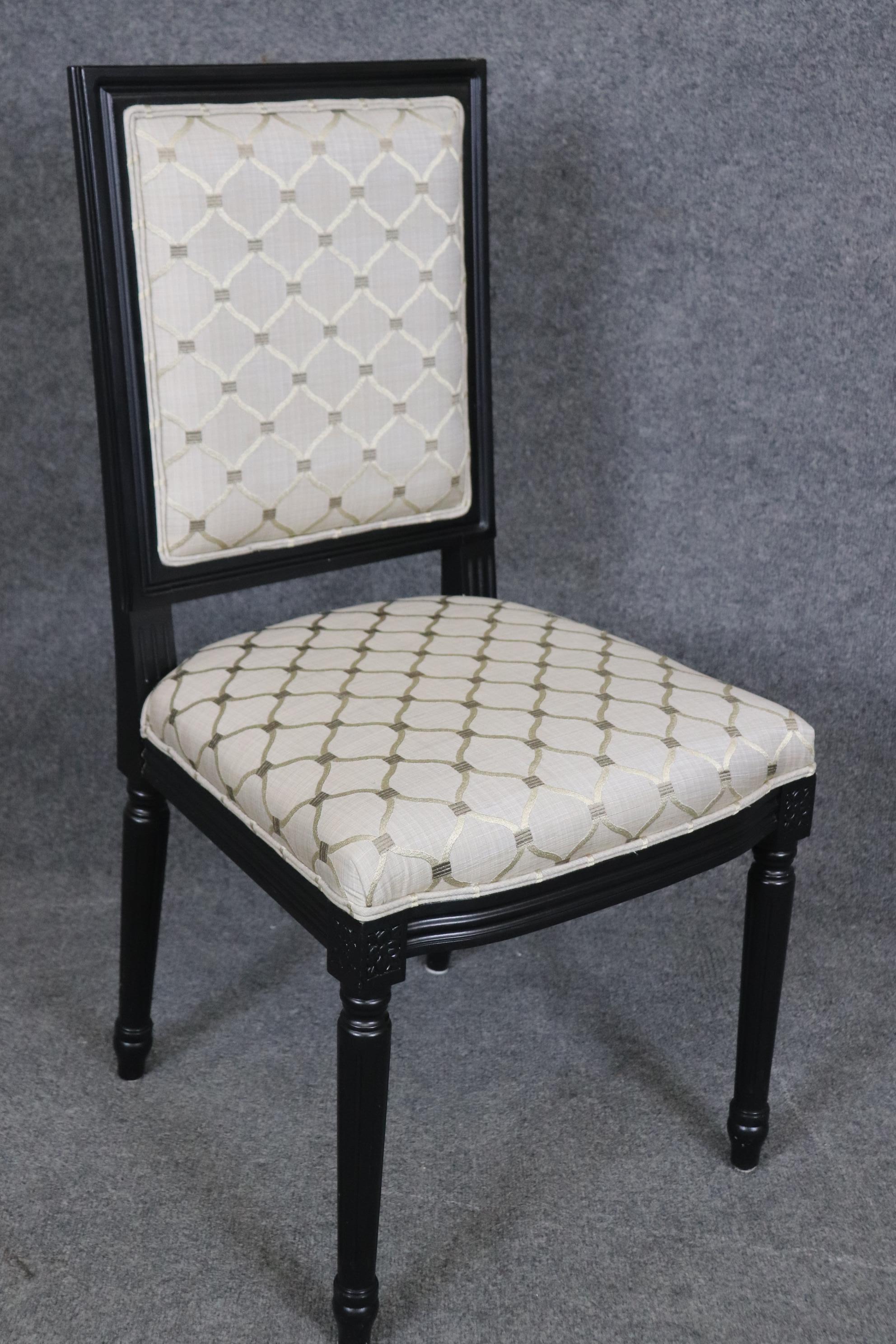 Set 8 French Louis XVI Ebonized Black Lacquer Maison Jansen Style Dining Chairs  For Sale 2