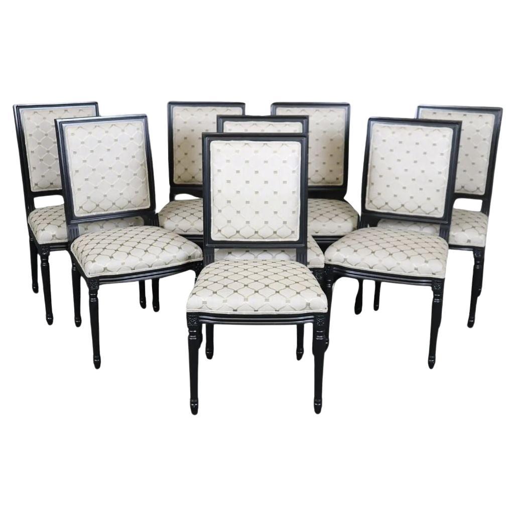 Set 8 French Louis XVI Ebonized Black Lacquer Maison Jansen Style Dining Chairs
