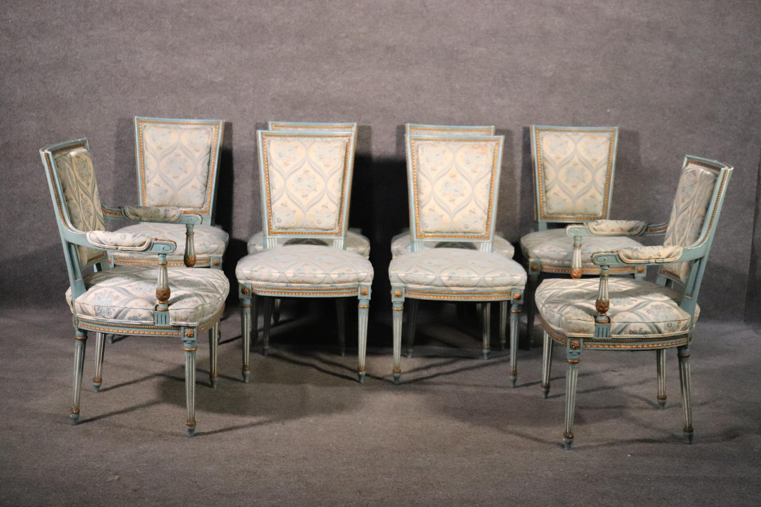 Set 8 French Louis XVI Louis XVI Painted Dining Chairs, Circa 1950 7