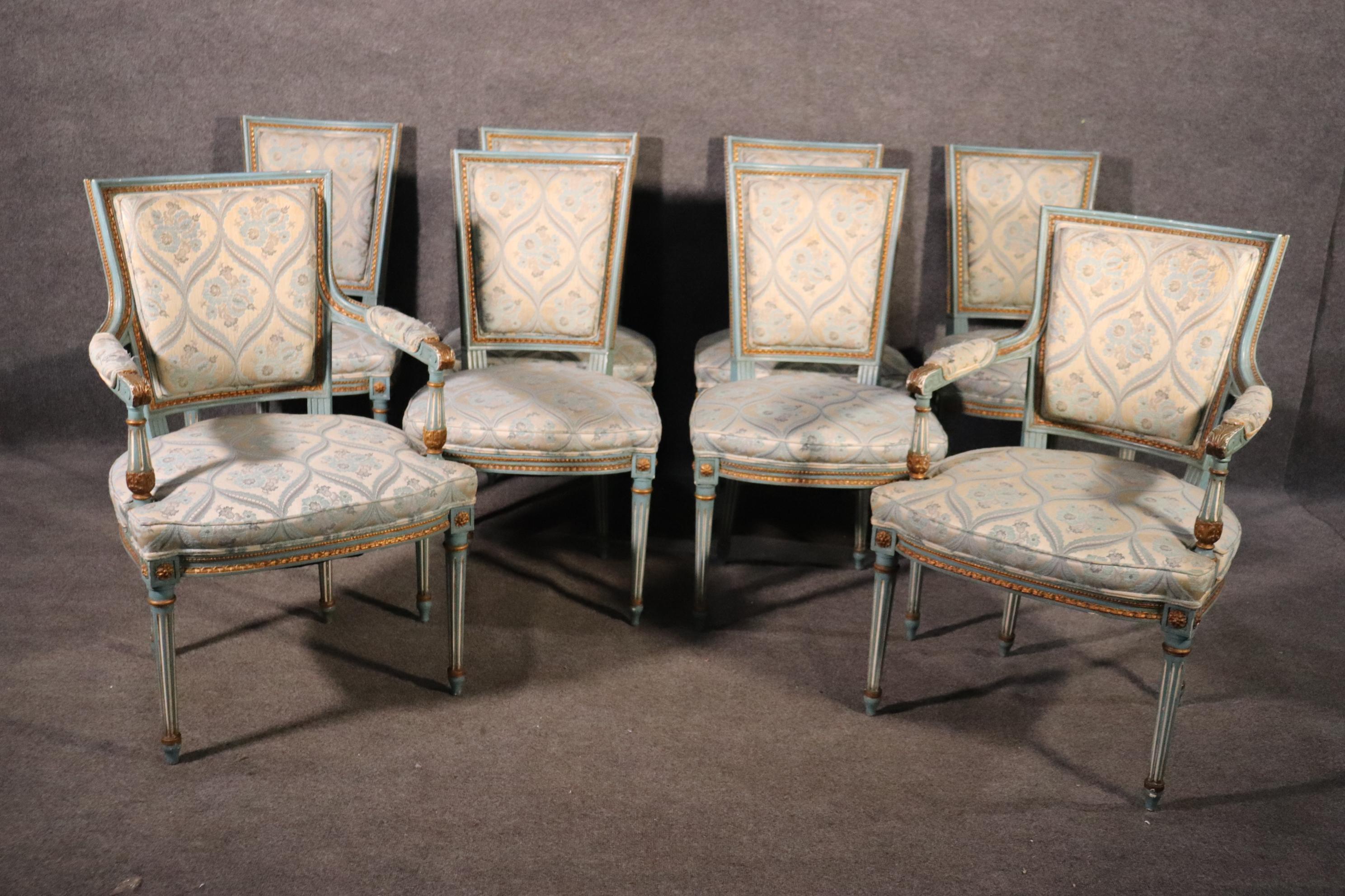 Mid-20th Century Set 8 French Louis XVI Louis XVI Painted Dining Chairs, Circa 1950