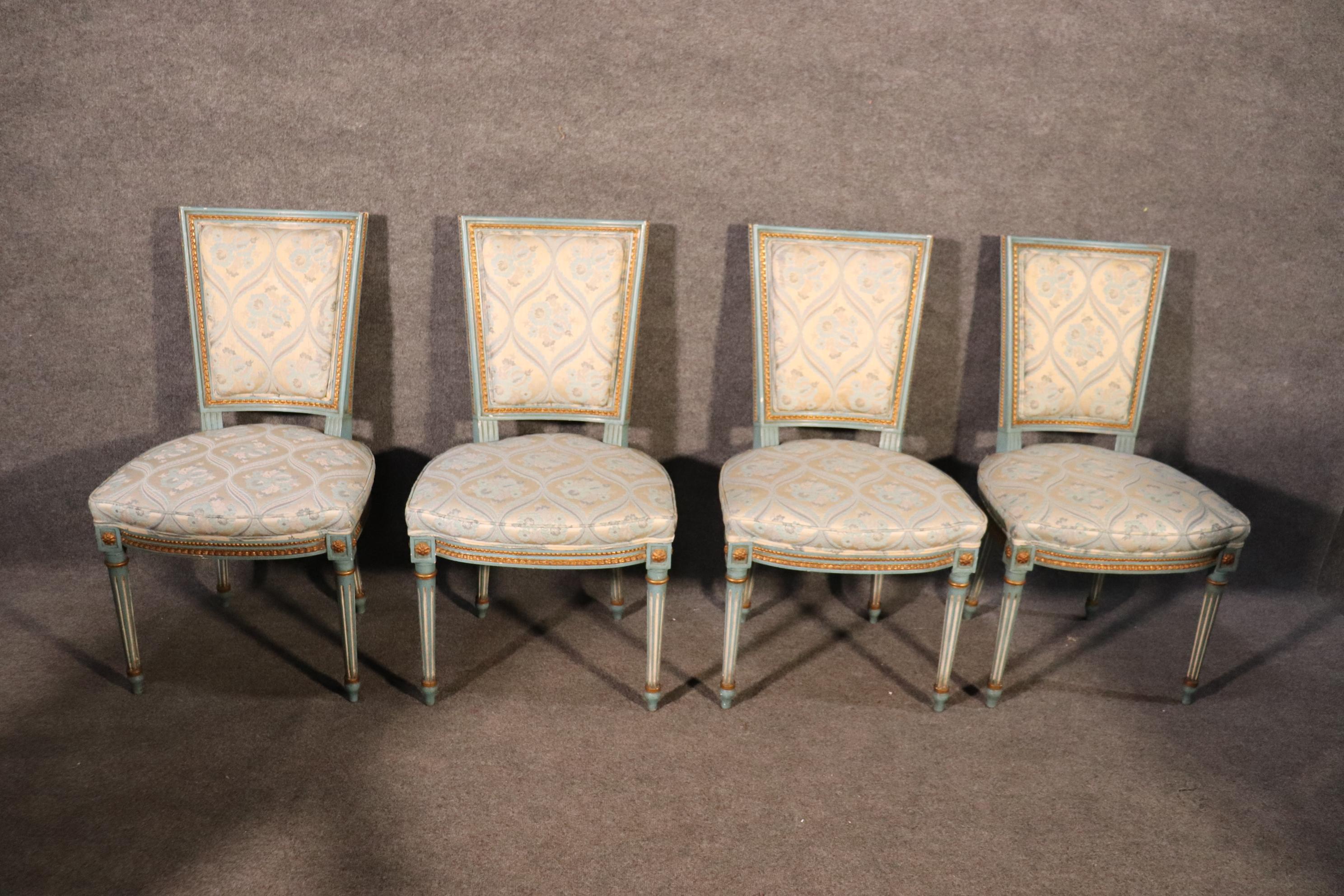 Walnut Set 8 French Louis XVI Louis XVI Painted Dining Chairs, Circa 1950