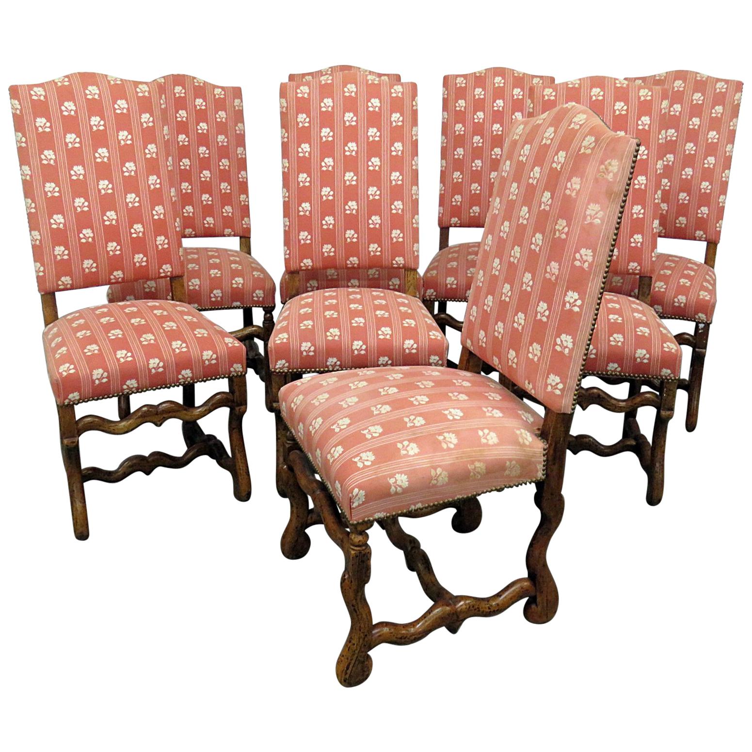 Set 8 French Mutton Leg Tall Back Walnut Dining Chairs C1930s