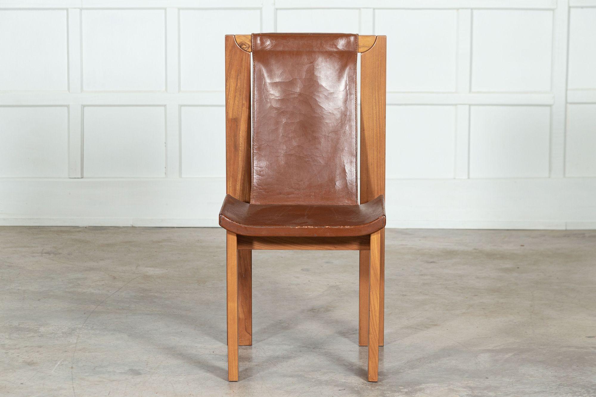 Set 8 French Roland Haeusler Elm & Leather Brutalist Chairs For Sale 6