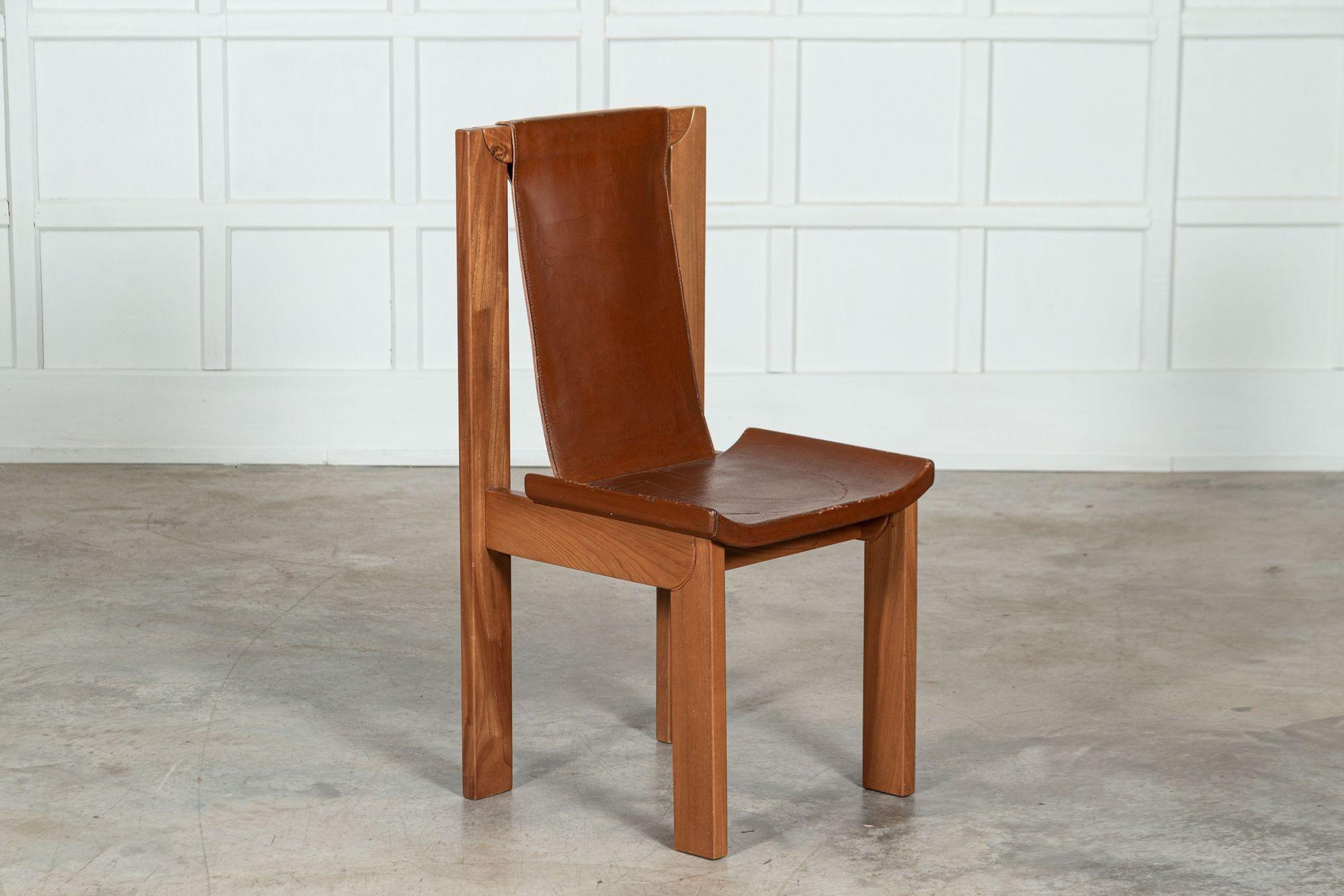 Set 8 French Roland Haeusler Elm & Leather Brutalist Chairs For Sale 7