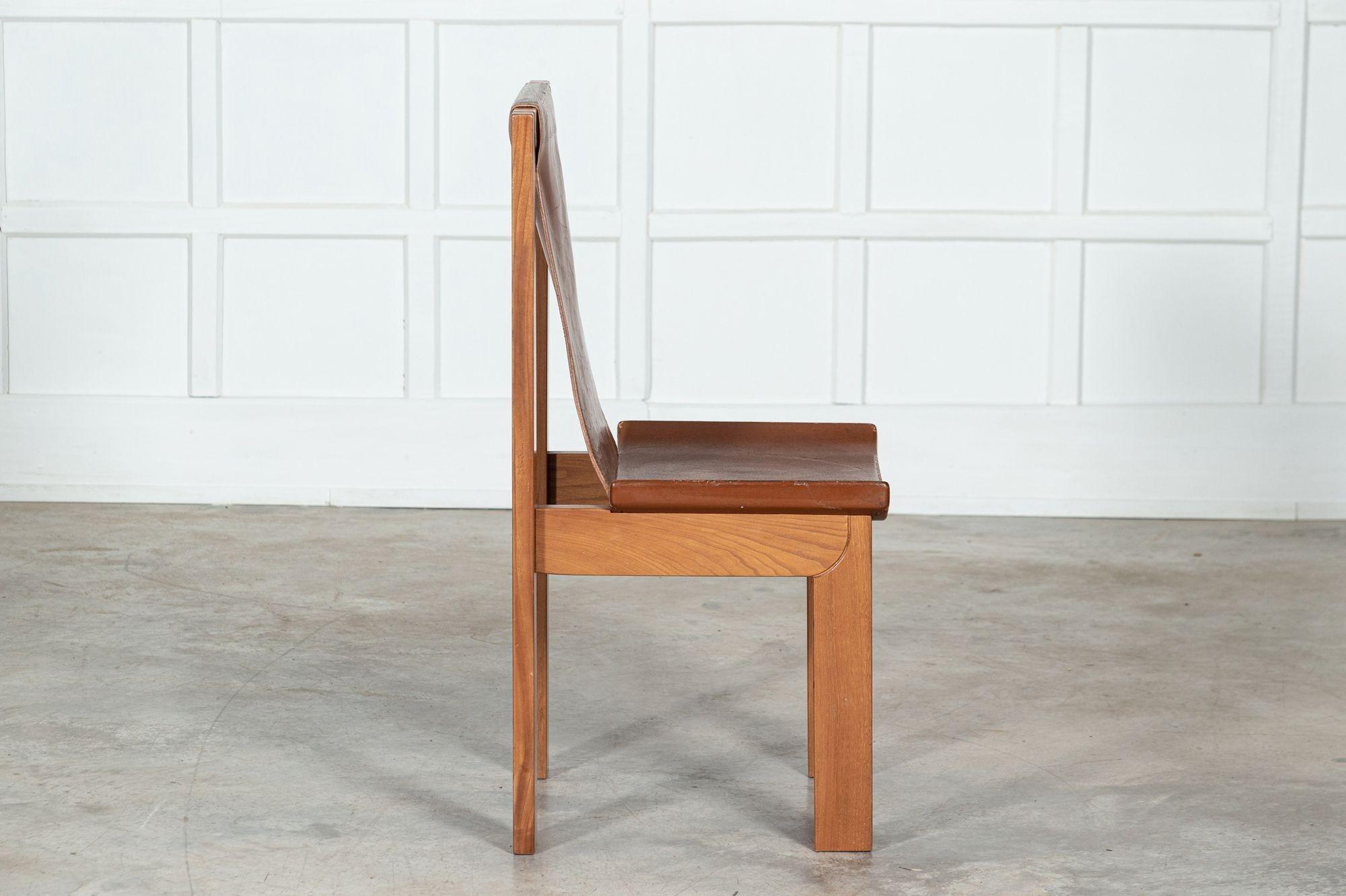 Set 8 French Roland Haeusler Elm & Leather Brutalist Chairs For Sale 8