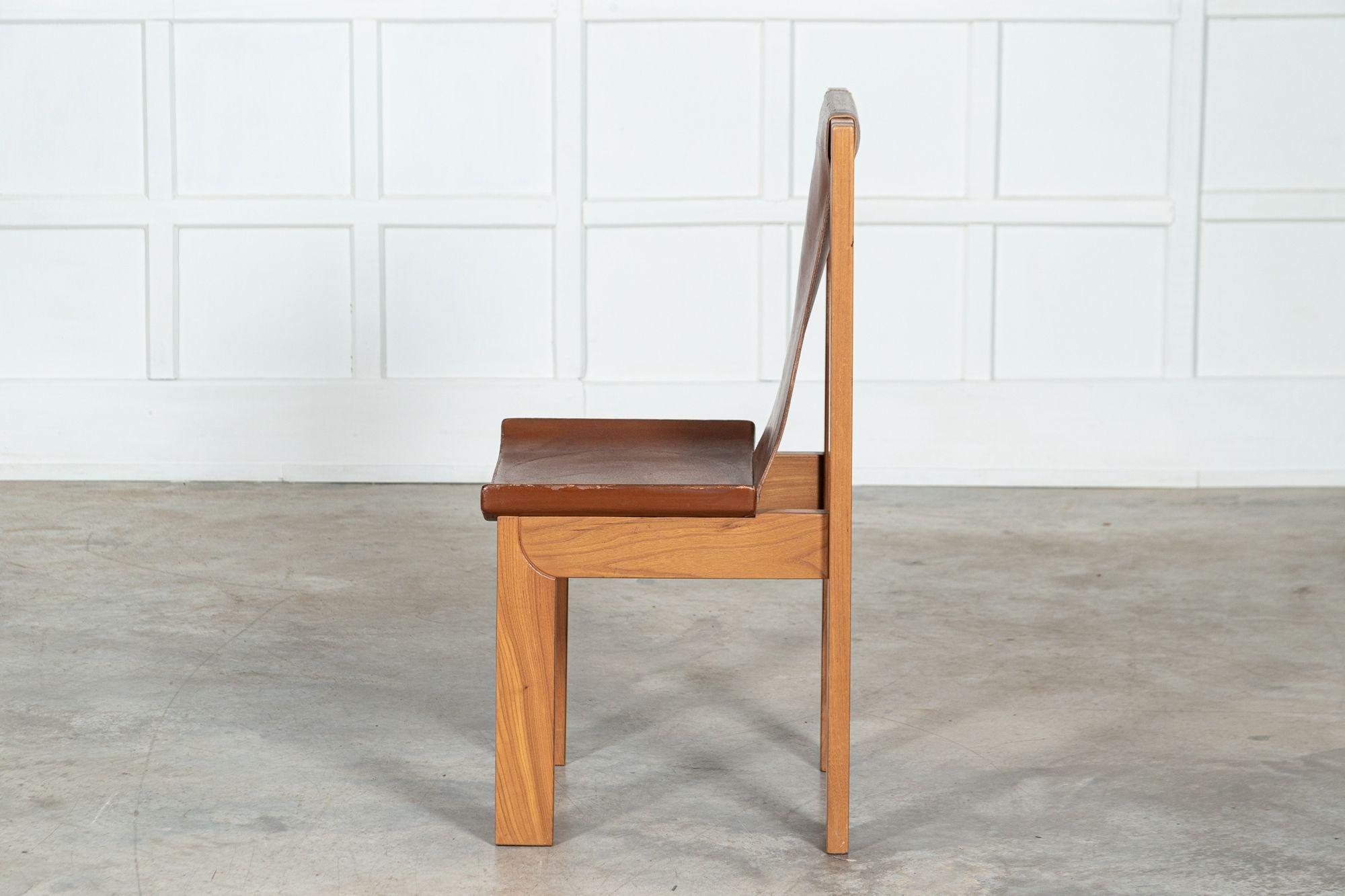 Set 8 French Roland Haeusler Elm & Leather Brutalist Chairs For Sale 9