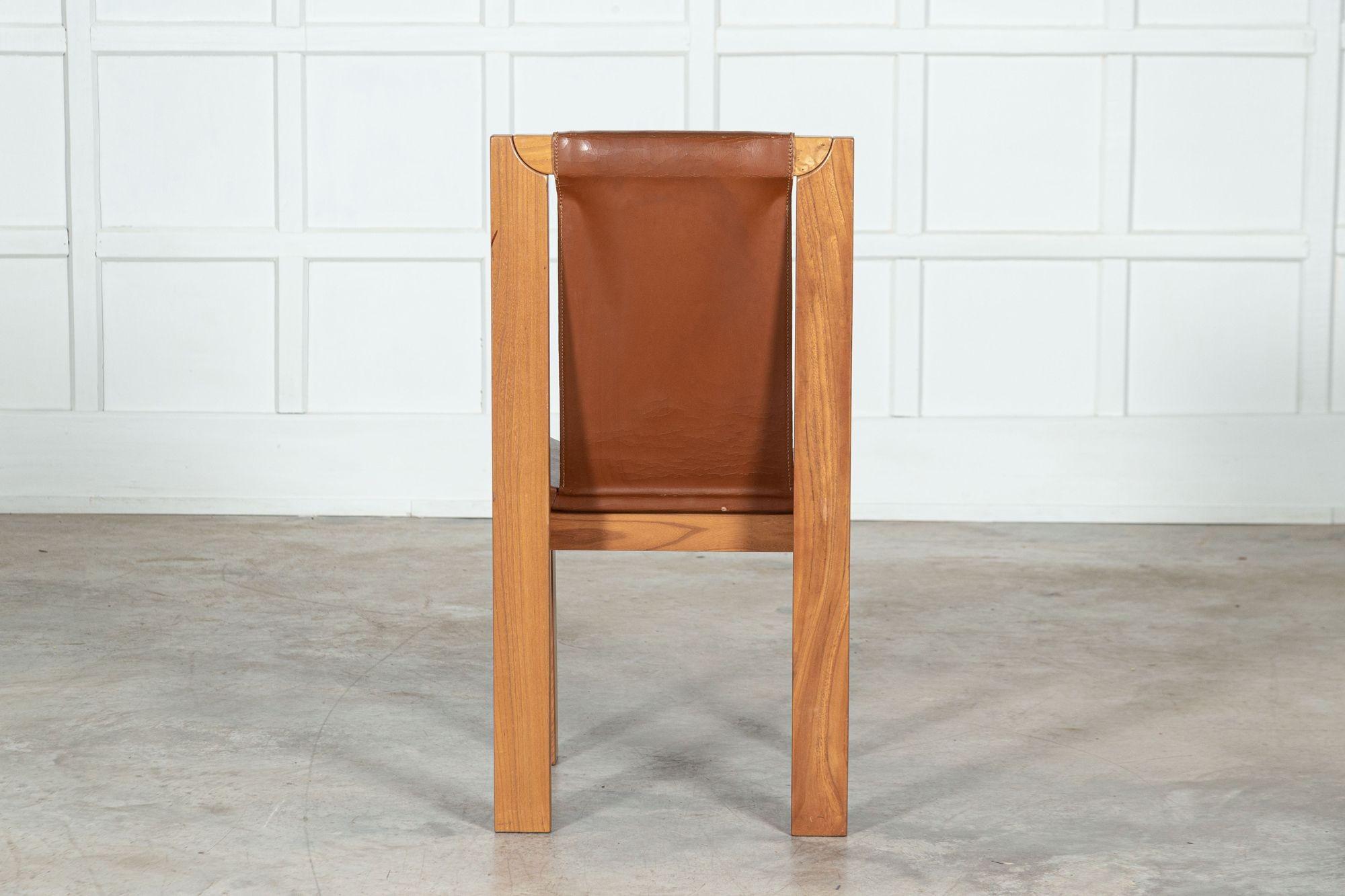 Set 8 French Roland Haeusler Elm & Leather Brutalist Chairs For Sale 10