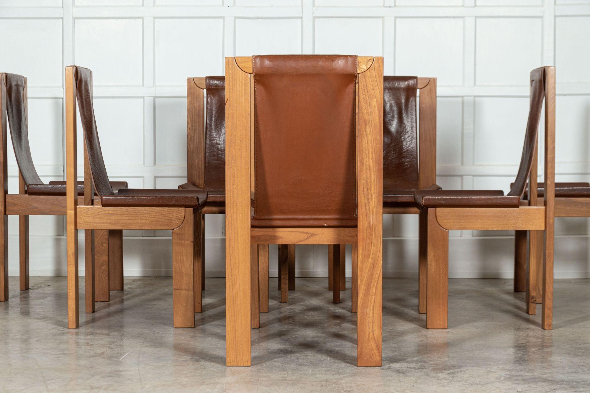 Set 8 French Roland Haeusler Elm & Leather Brutalist Chairs For Sale 2