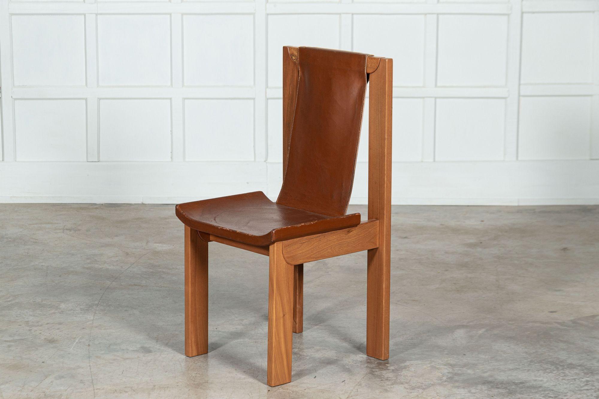Set 8 French Roland Haeusler Elm & Leather Brutalist Chairs For Sale 5