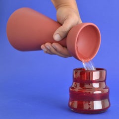 Set 8 Handblown Cocktail Glasses Red. Inspired in Pre-Hispanic Art