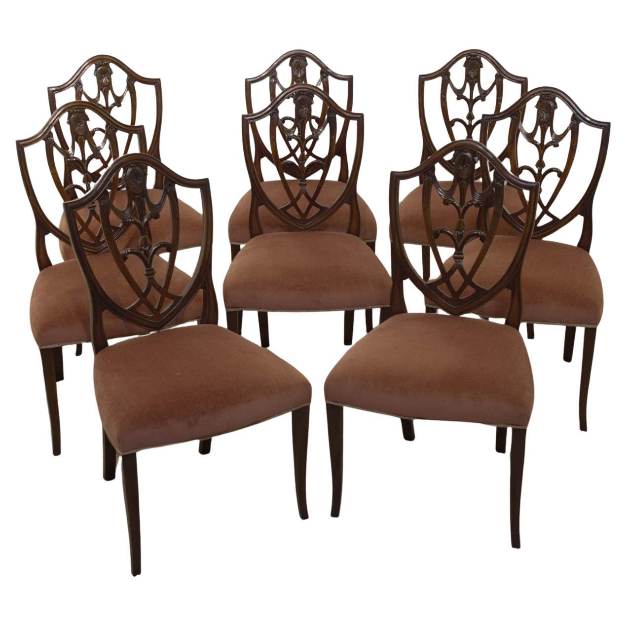Set 8 Hepplewhite Dining Chairs Mahogany Shield Back