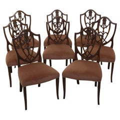 Antique Set 8 Hepplewhite Dining Chairs Mahogany Shield Back