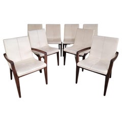 Used Set 8 Leather "Scoop" Dining Chairs by Holly Hunt
