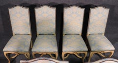 Set of 8 Maison Jansen Crème Paint and Gold Gilded French Louis XV Dining Chairs