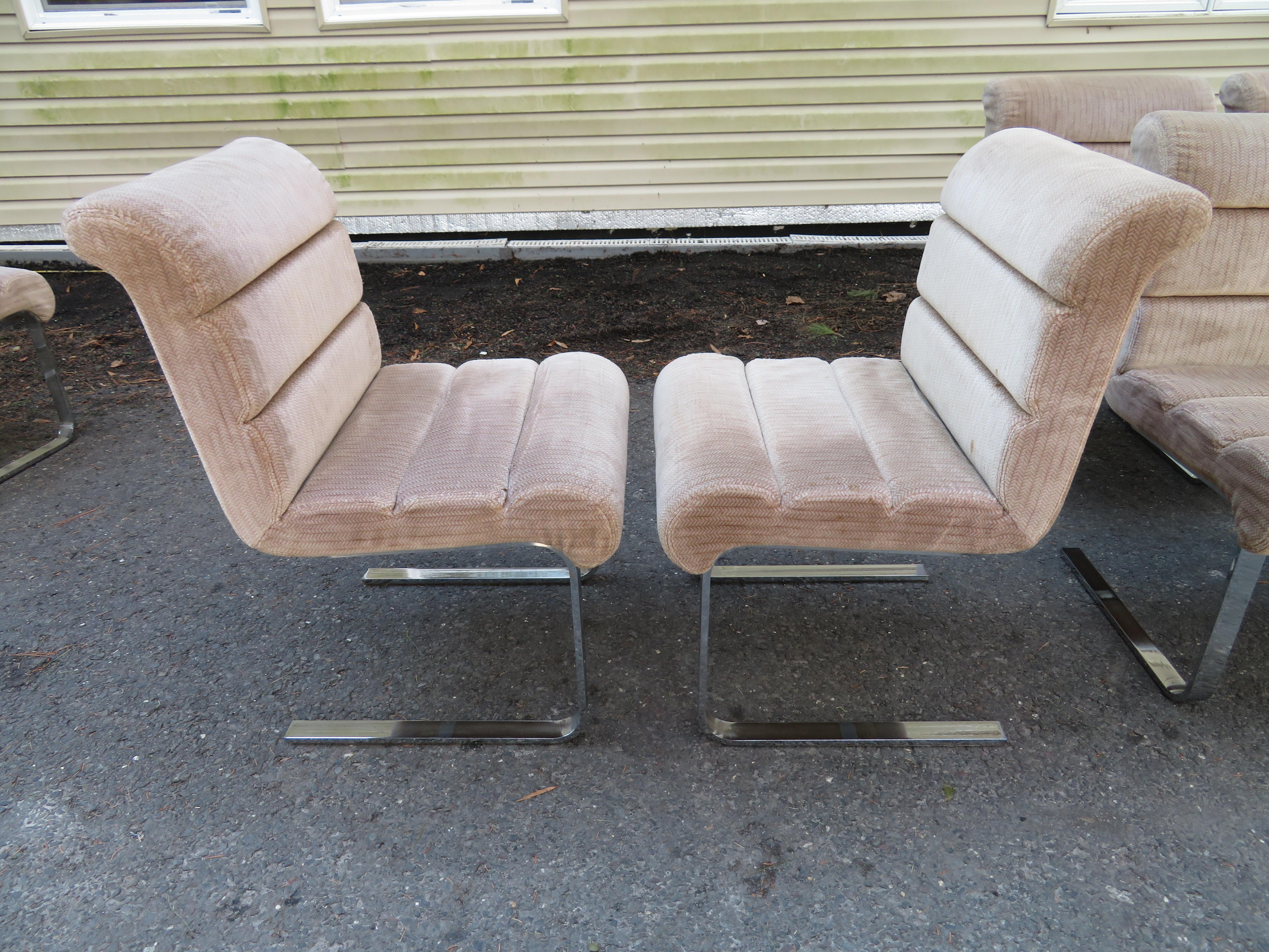  Set 8 Mariani Pace Collection Cantilevered Dining Chairs Mid-Century Modern In Good Condition In Pemberton, NJ