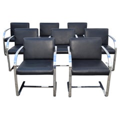 Set 8 Mies Van Der Rohe For Knoll Stainless Steel Brno Chairs Black Leather 1977