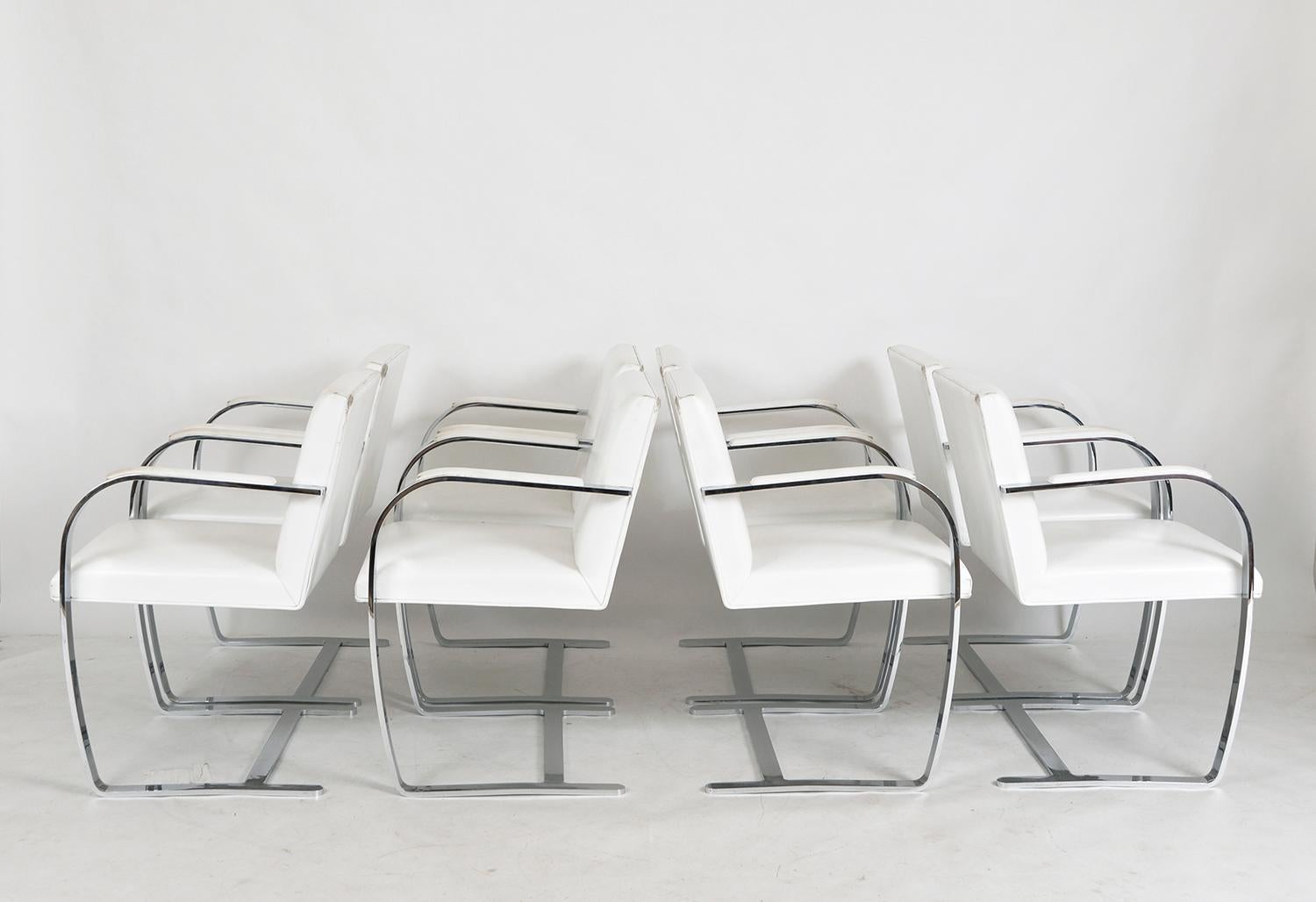 Acier Ensemble de 8 chaises de salle à manger cantilever blanches Mies van der Rohe Knoll Brno Flat Bar 255