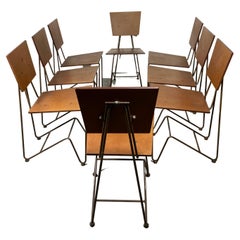 Retro Set 8 Modernist Iron and Ply Dining Chairs Designed by Steve Sauer