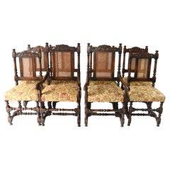 Antique Set 8 Oak Dining Chairs Barley Twist Farmhouse Diners