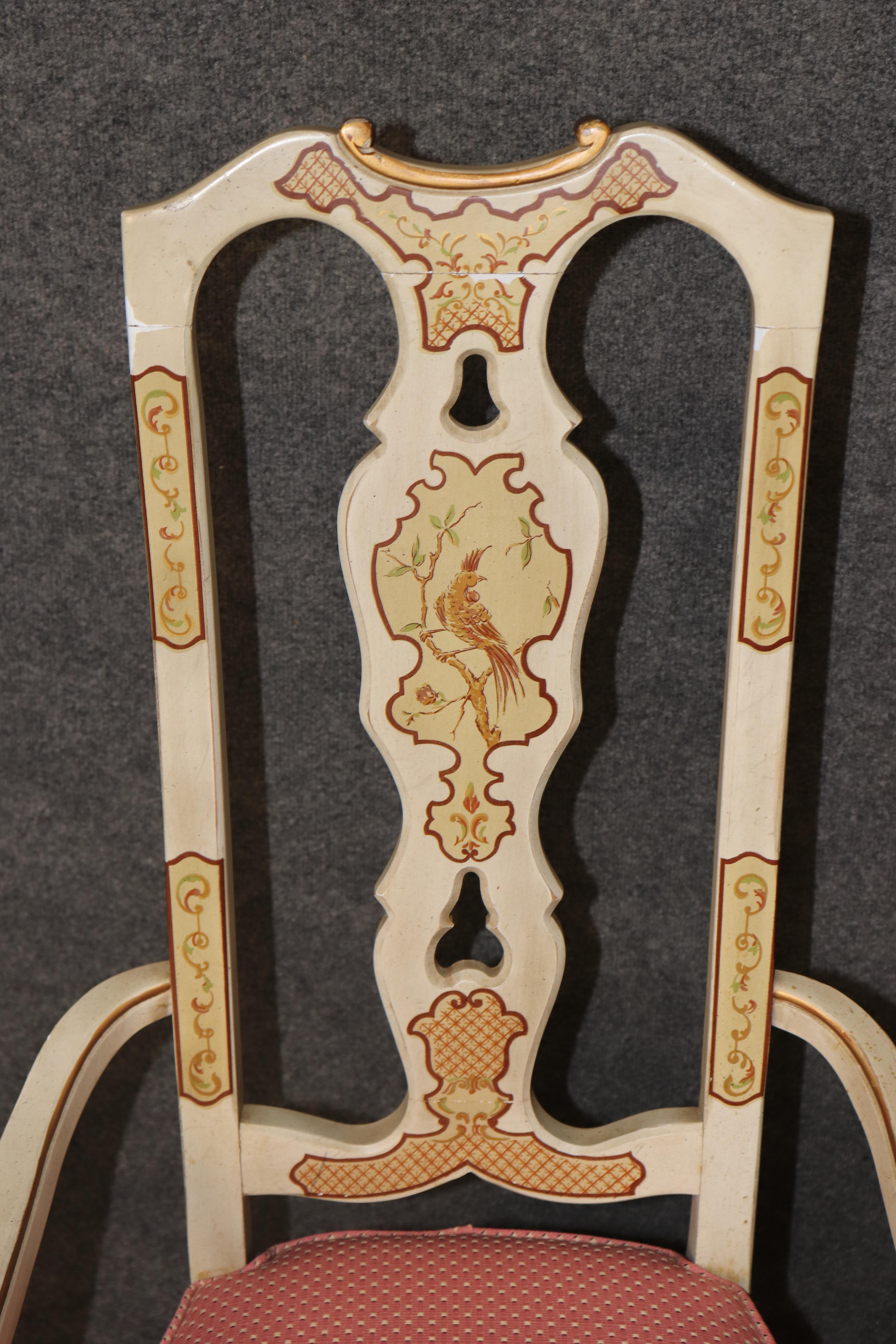 Conjunto 8 Sillas de Comedor decoradas con pintura Chinoiserie estilo italiano en venta 4