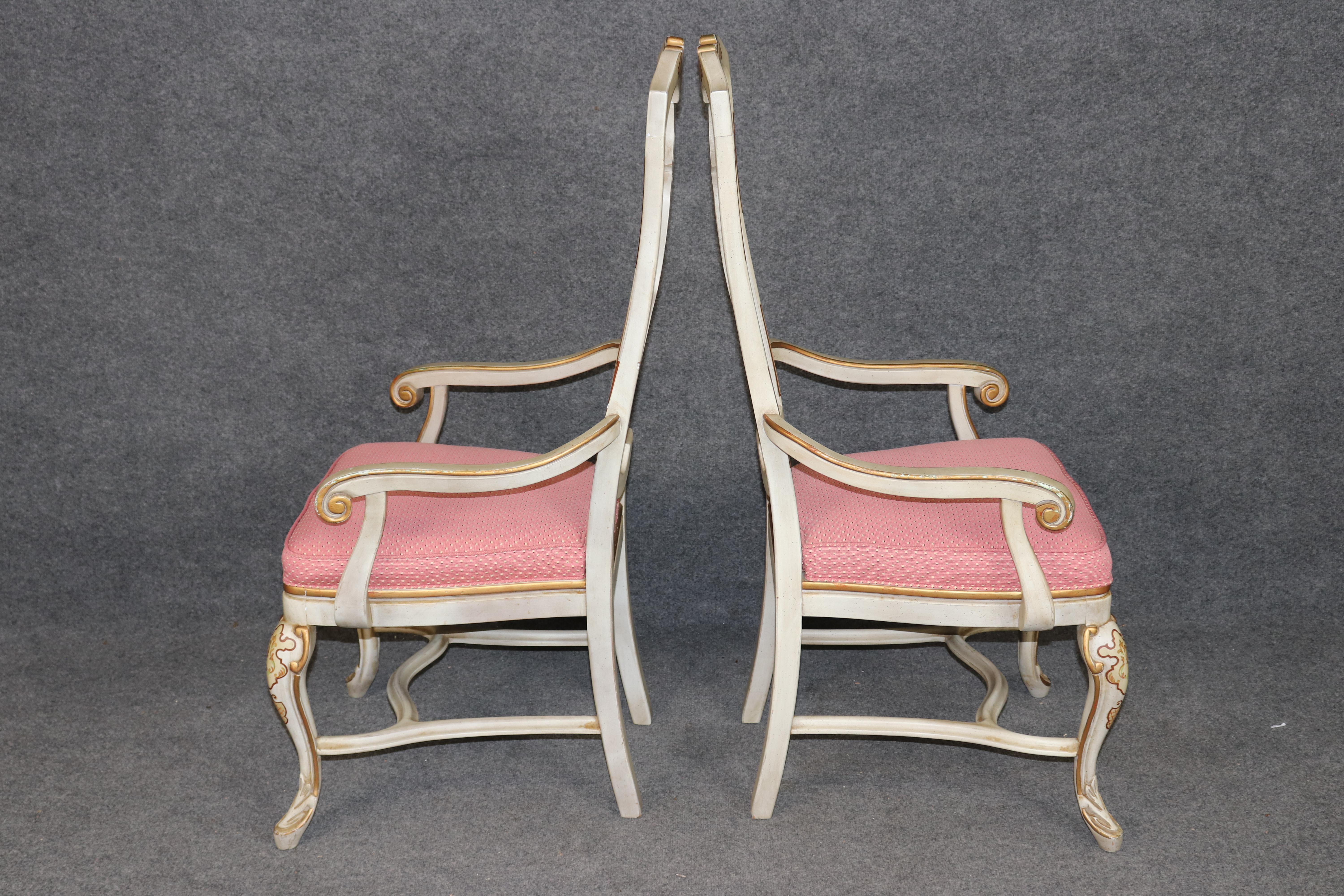 Conjunto 8 Sillas de Comedor decoradas con pintura Chinoiserie estilo italiano mediados del siglo XX en venta