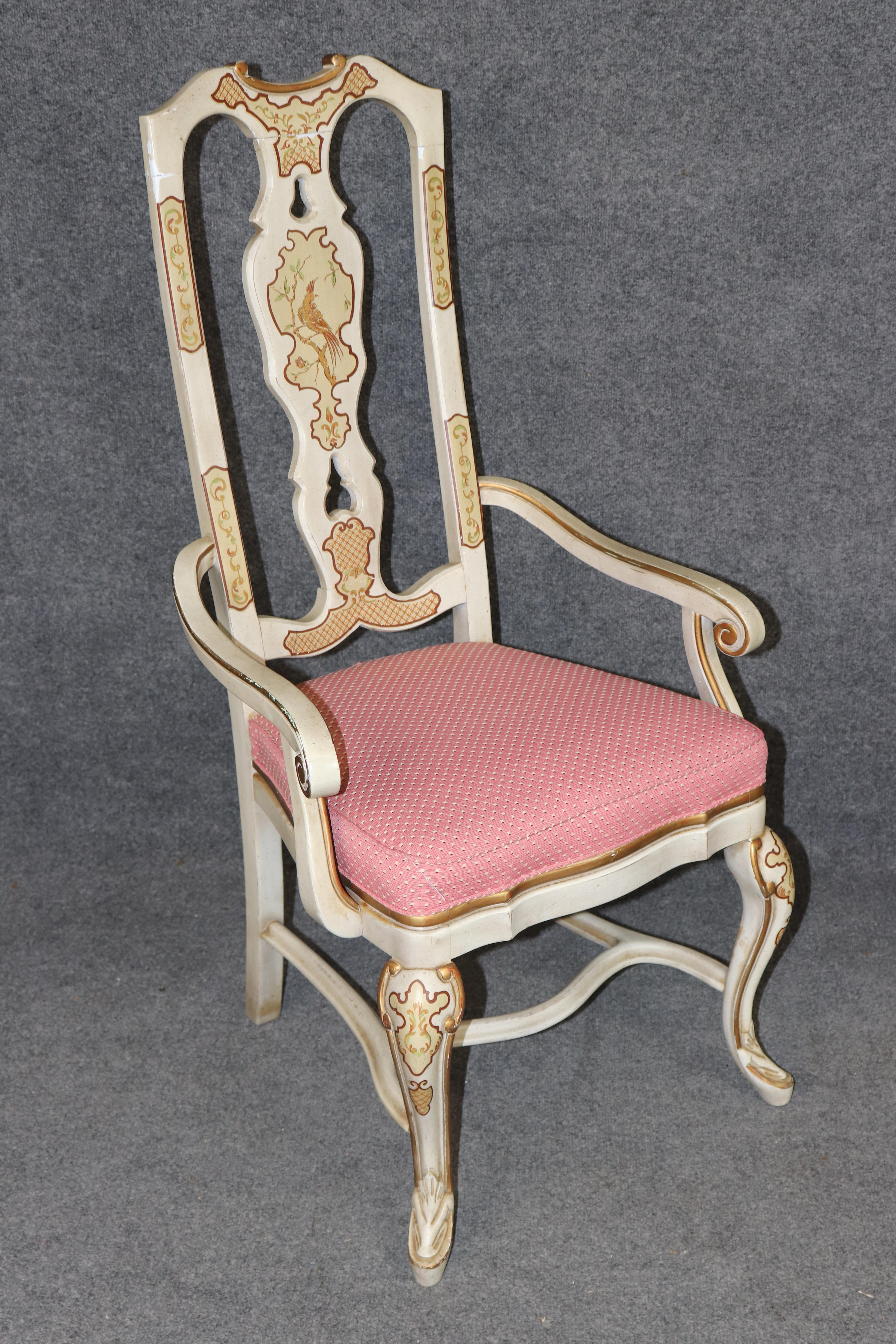 Conjunto 8 Sillas de Comedor decoradas con pintura Chinoiserie estilo italiano en venta 2