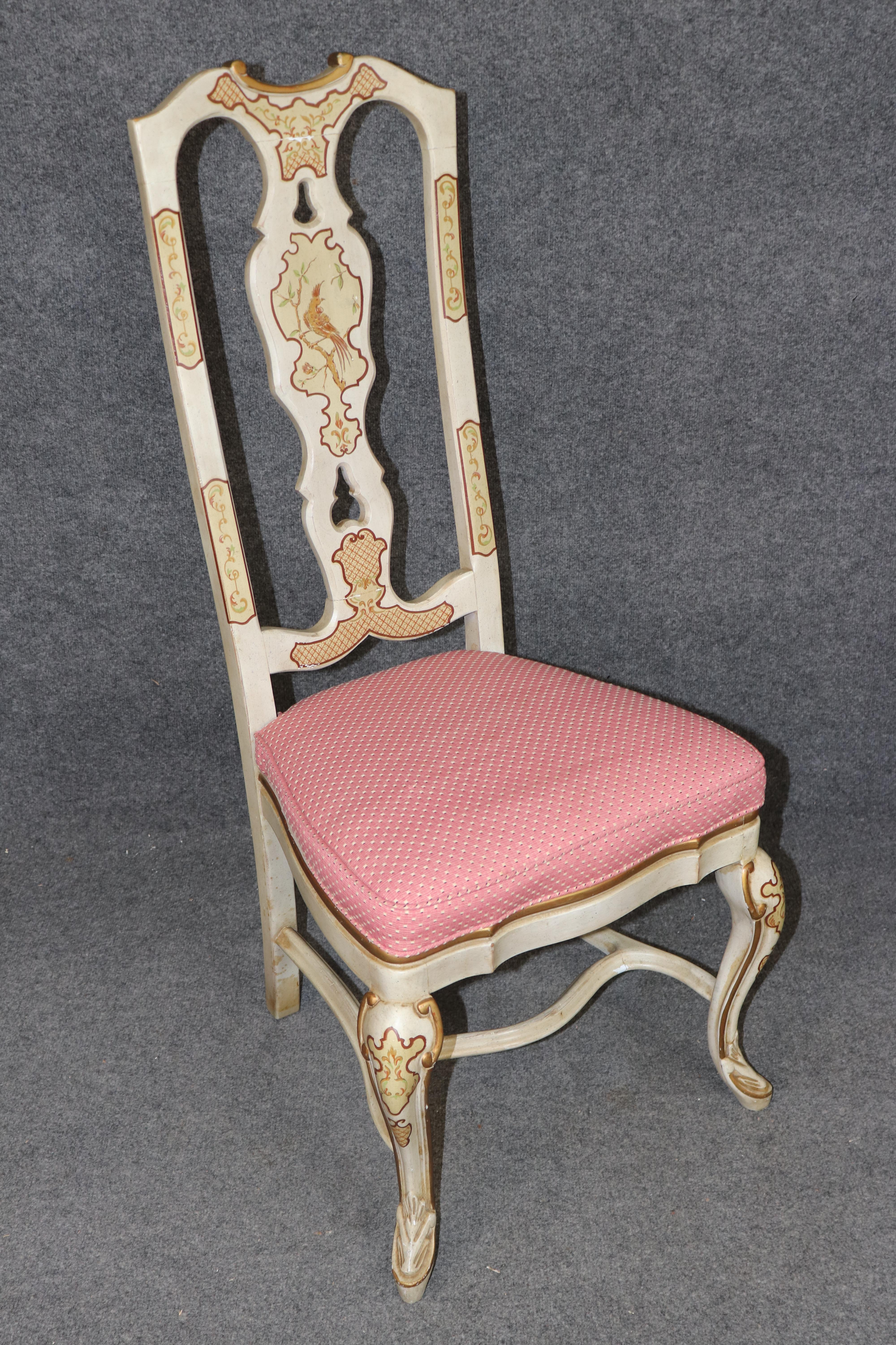 Conjunto 8 Sillas de Comedor decoradas con pintura Chinoiserie estilo italiano en venta 3