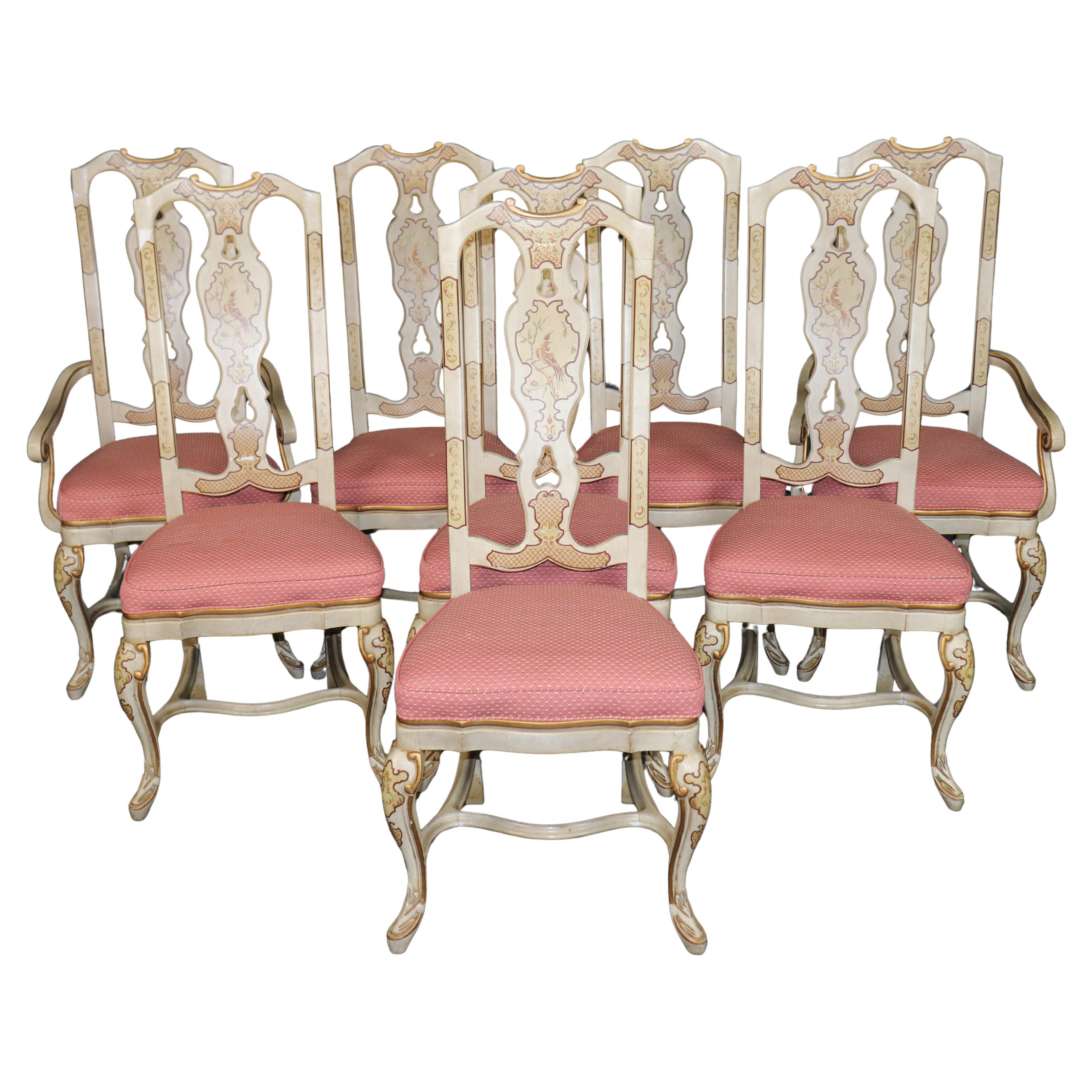 Conjunto 8 Sillas de Comedor decoradas con pintura Chinoiserie estilo italiano en venta