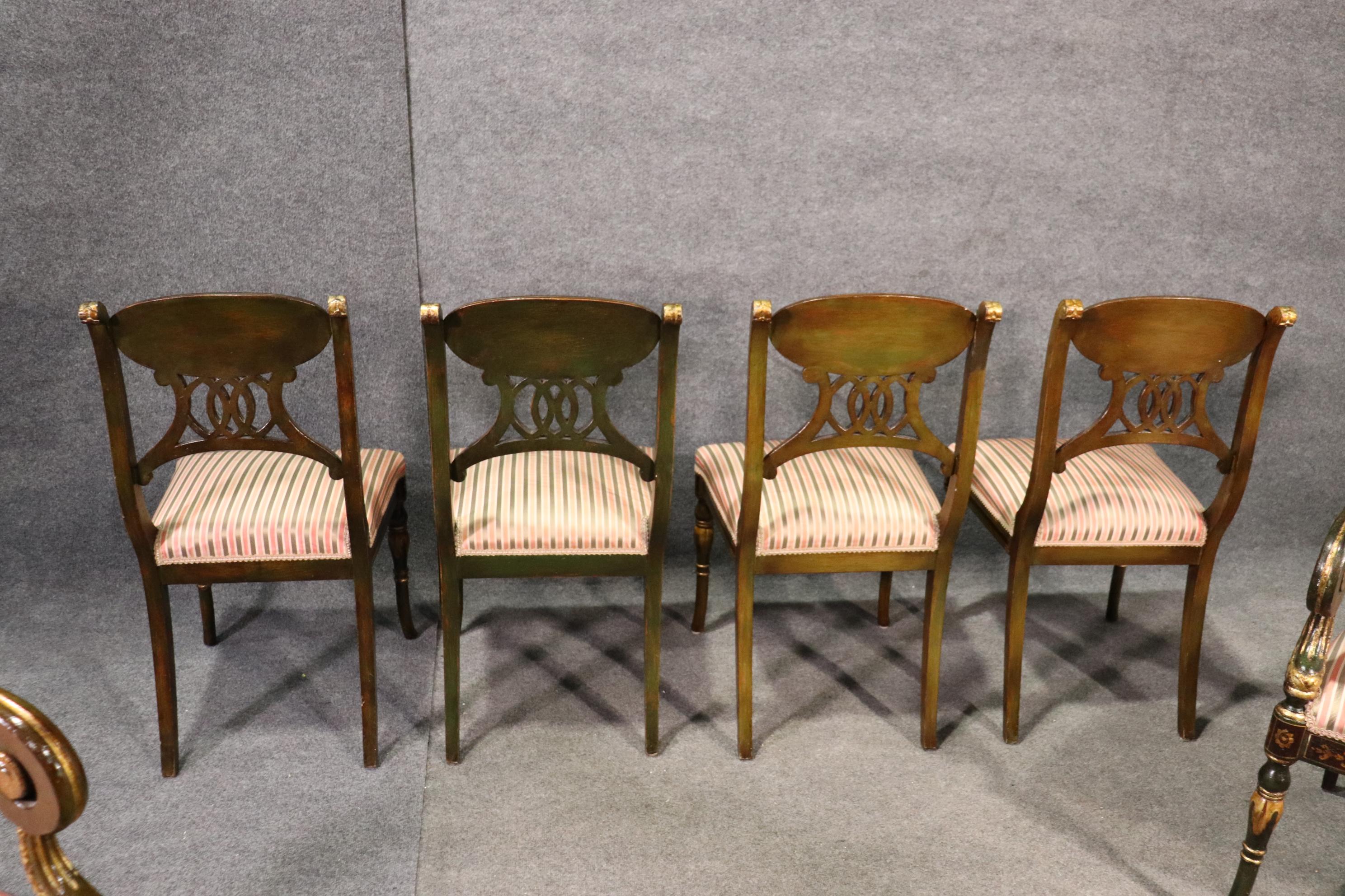 Set 8 Painted and Gilded Regency Style Dining Chairs with Musical Instruments  4