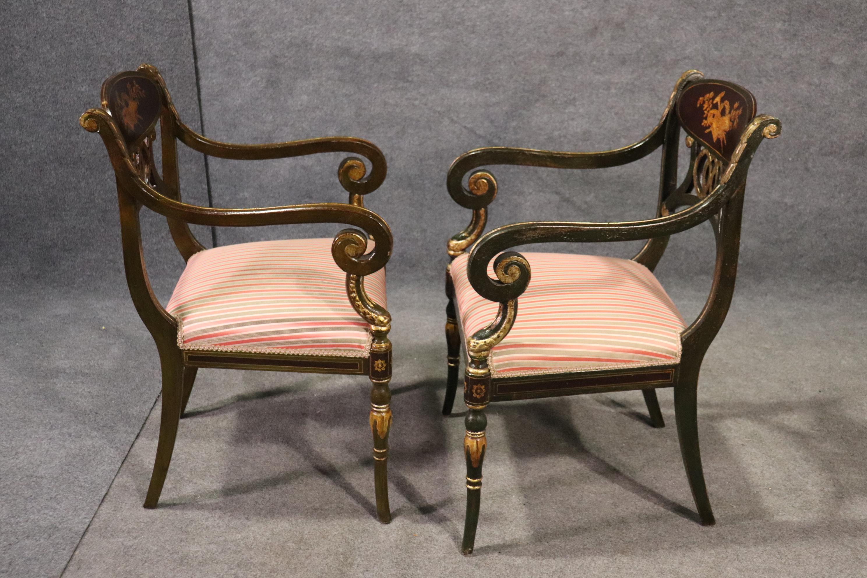 Set 8 Painted and Gilded Regency Style Dining Chairs with Musical Instruments  6