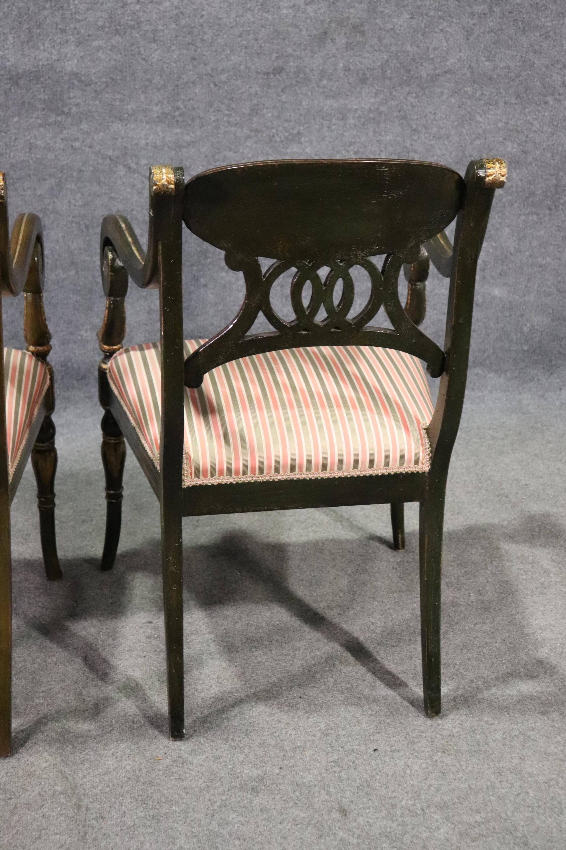 Set 8 Painted and Gilded Regency Style Dining Chairs with Musical Instruments  8