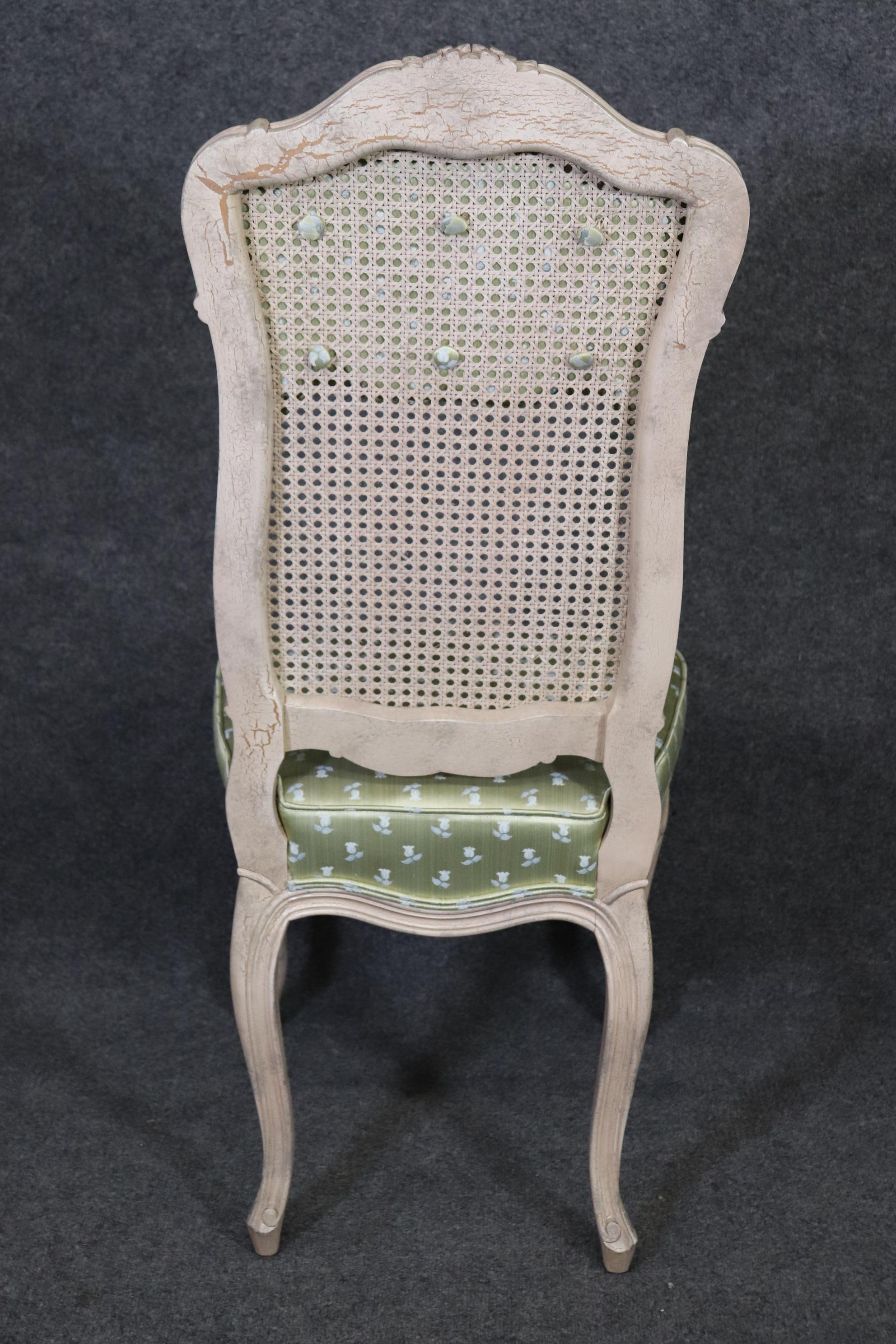 Set 8 Painted Green Upholstered Cane French Louis XV Tall Back Dining Chairs For Sale 13