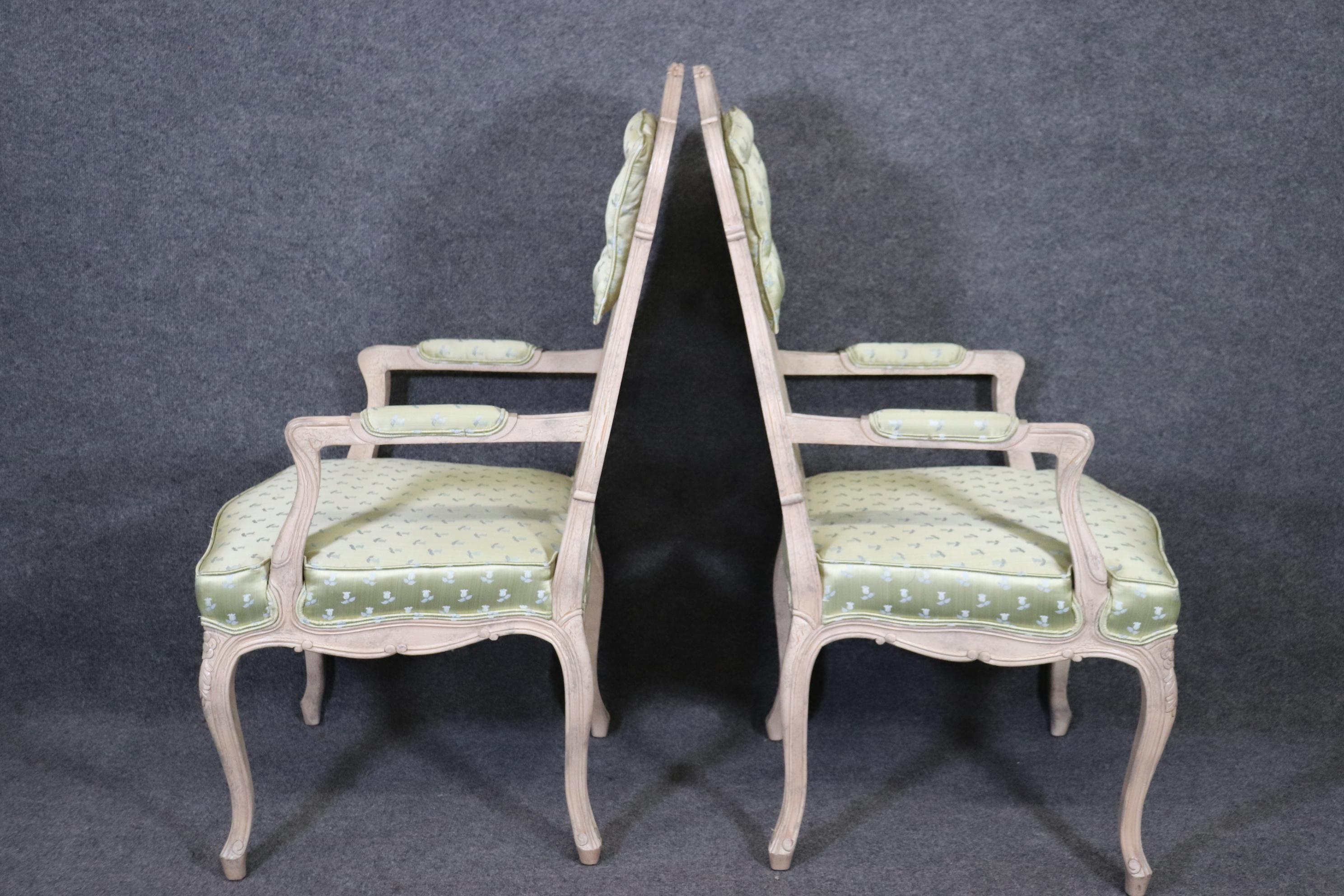 Mid-20th Century Set 8 Painted Green Upholstered Cane French Louis XV Tall Back Dining Chairs For Sale