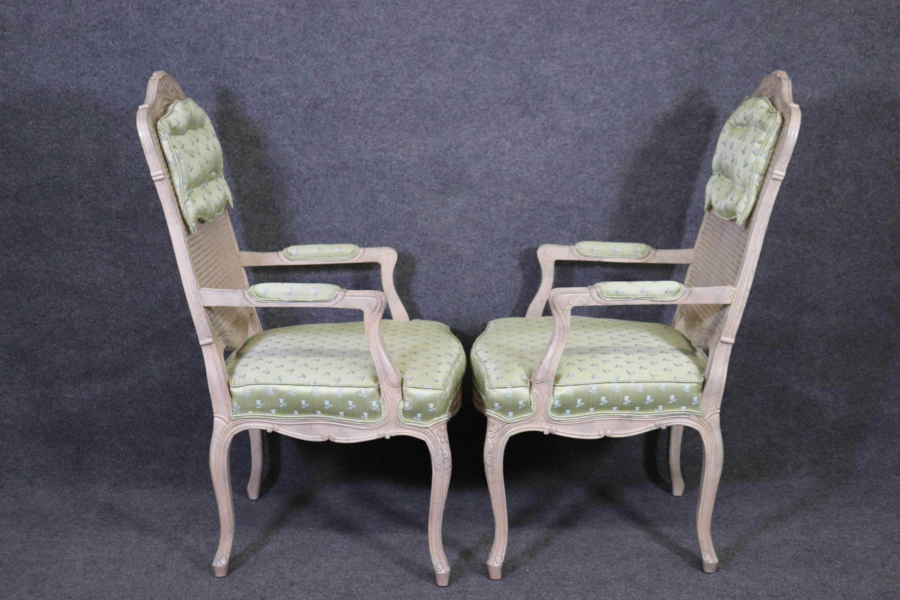 Set 8 Painted Green Upholstered Cane French Louis XV Tall Back Dining Chairs For Sale 1