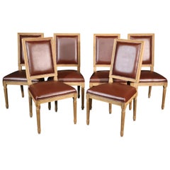 Set 6 Restoration Hardware "Vintage French" Vinyl Upholstered Dining Chairs