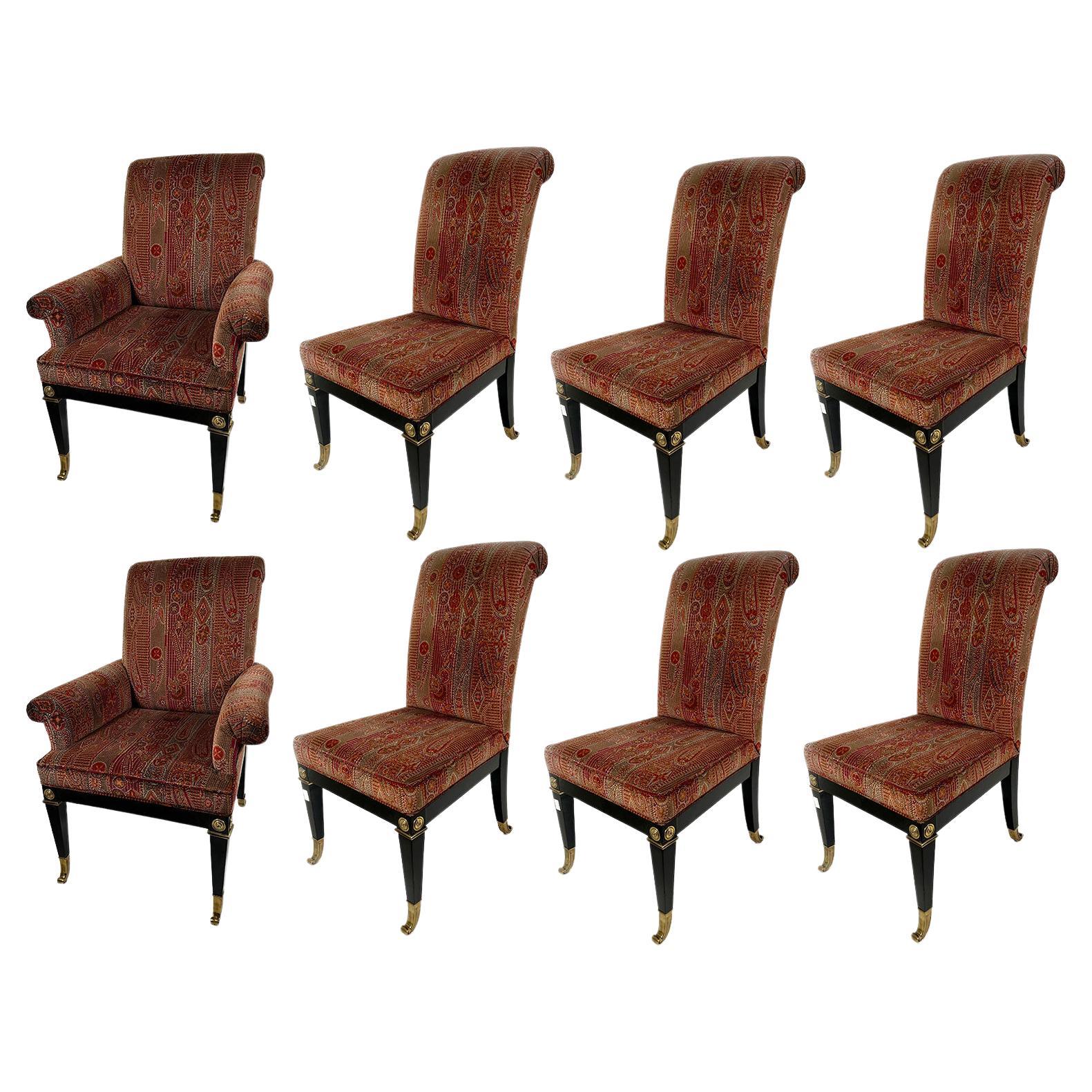 Set 8 Russian Neoclassic Style Black Lacquer, Bronze Mounted Dining Chairs For Sale