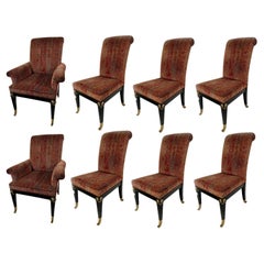 Set 8 Russian Neoclassic Style Black Lacquer, Bronze Mounted Dining Chairs
