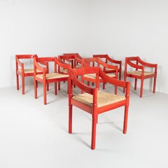 Ensemble de 8 chaises Carimate rouges, Vico Magistretti, Cassina, 1959 milieu du siècle dernier